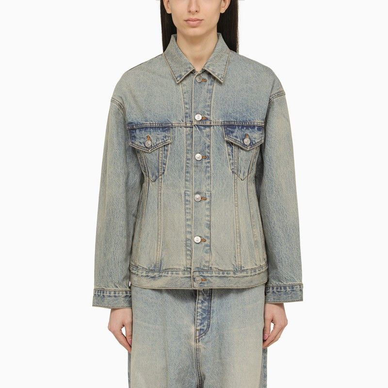 image of Balenciaga Light Blue Washed-Effect Denim Jacket, Women's (Size Medium)
