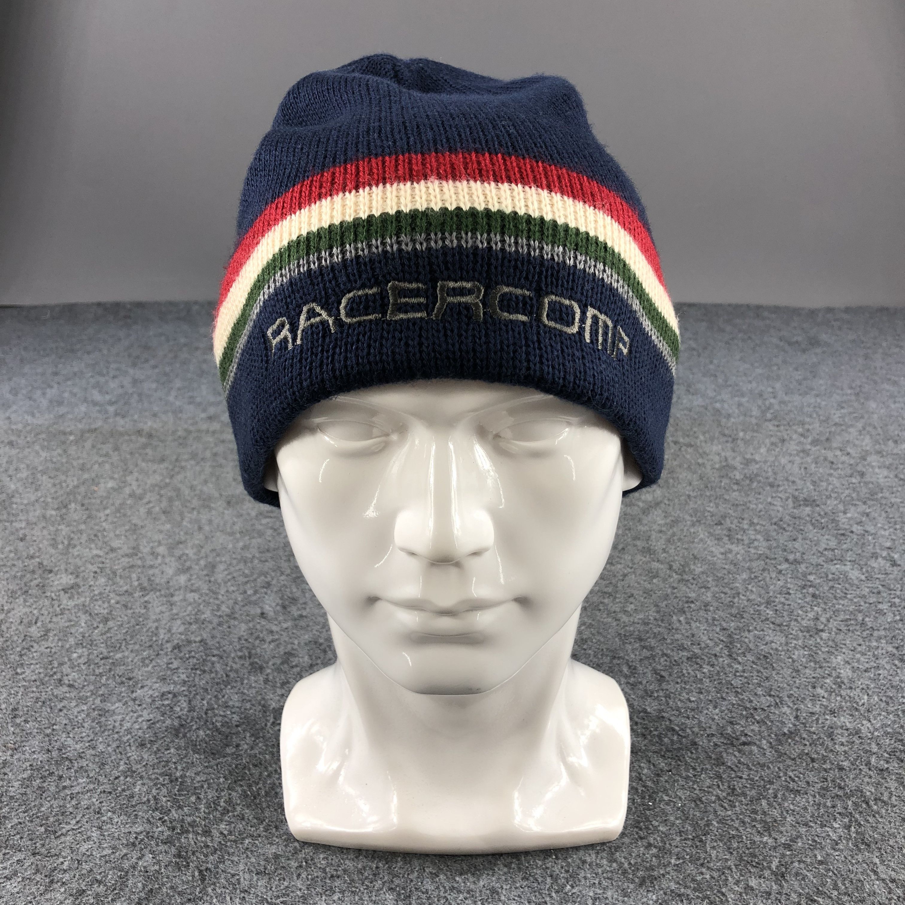 Vintage Racercomp Stripes Wool Beanie Snowcap Snow Hat B364 Size ONE SIZE - 1 Thumbnail