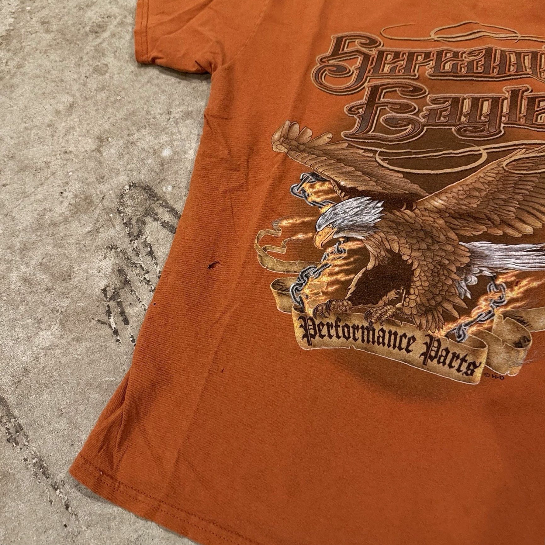 Harley Davidson VINTAGE Harley-Davidson Screamin’ Eagle Distressed Shirt Large Orange Mens L T-Shirt Size US L / EU 52-54 / 3 - 7 Thumbnail