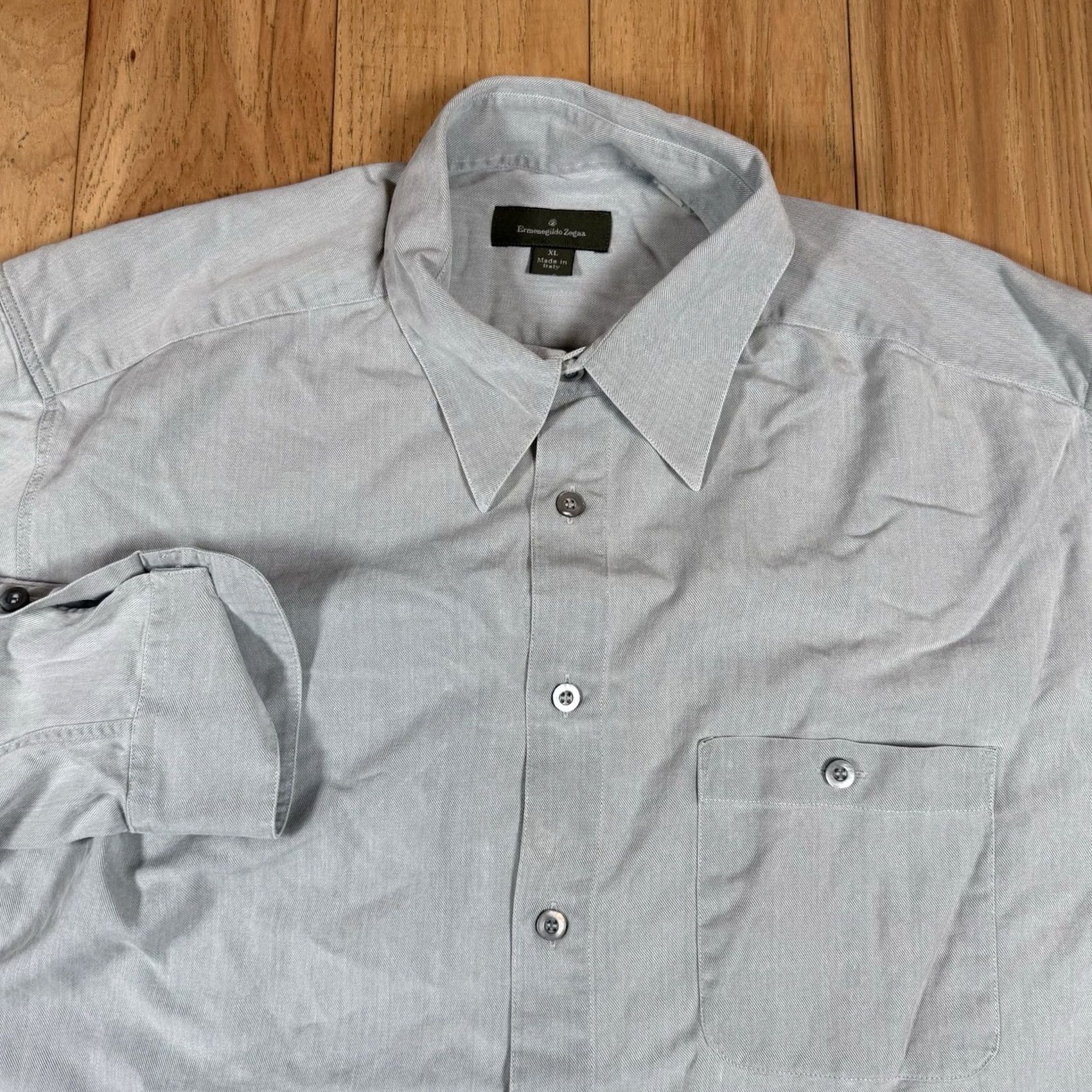 Ermenegildo Zegna VINTAGE Ermenegildo Zegna Shirt Mens XL Gray Button-Down Button-Up Long Sleeve Formal Mens XL Gray Ermenegildo Zegna Shirt Size 46R - 3 Thumbnail
