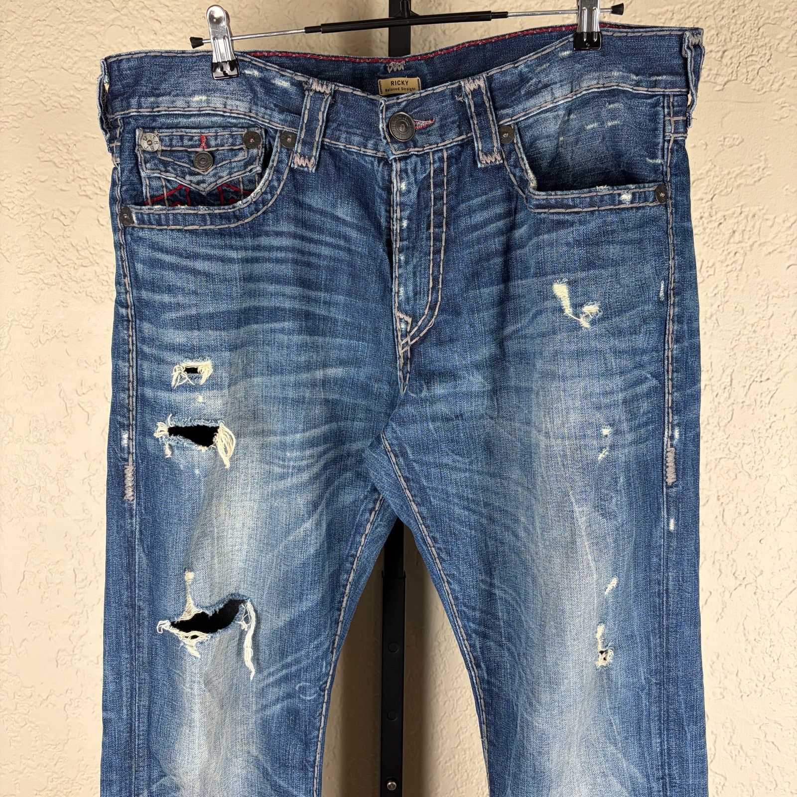 True Religion True Religion Ricky Relaxed Straight Sz 38 Distressed Jeans Size US 38 / EU 54 - 5 Thumbnail
