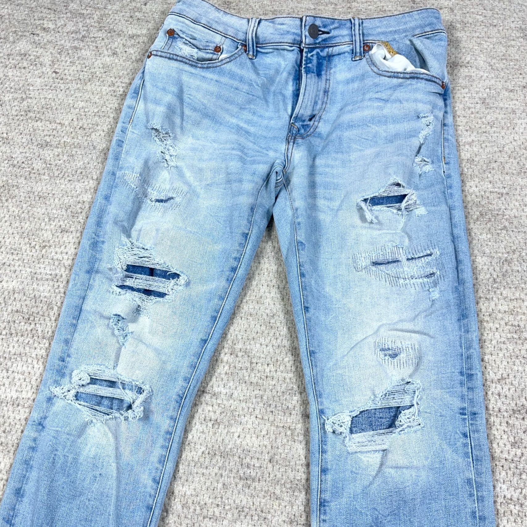 American Eagle Outfitters American Eagle Outfitters Jeans Men 30x34 Athletic Skinny Light Wash Distressed 5-Pocket Denim Blue(Size 30) Mens Size US 30 / EU 46 - 5 Thumbnail