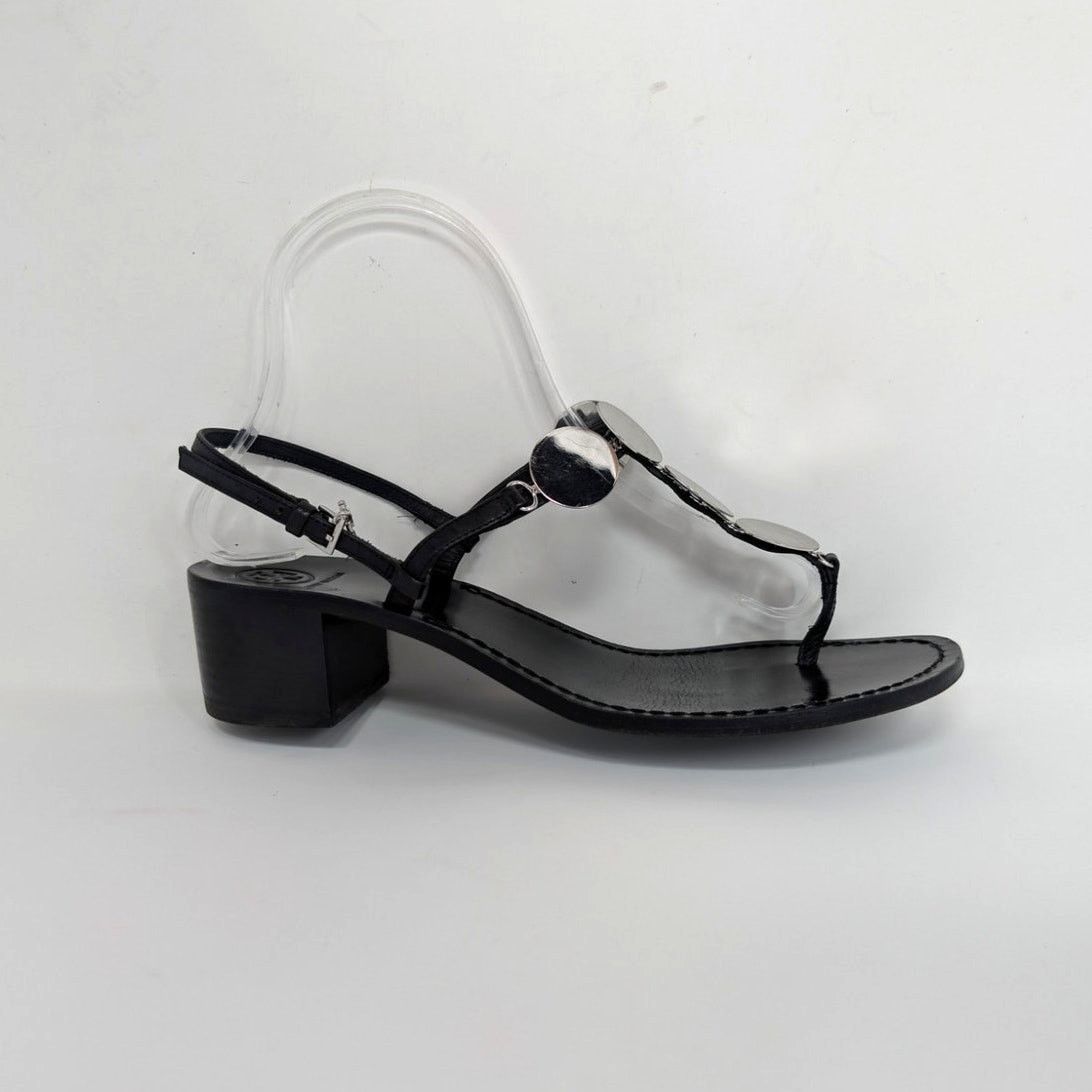 Tory Burch Tory Burch Black Leather Summer Sandals Heels Size 9 Size US 9 / IT 39 - 11 Thumbnail