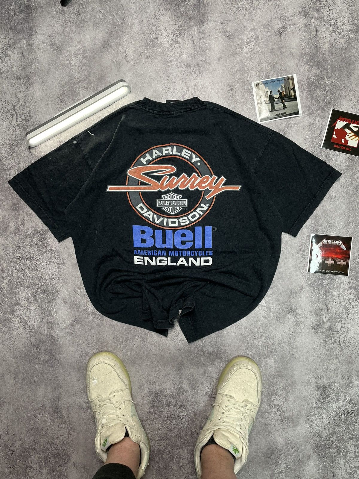 Harley Davidson 90s Harley-Davidson Flame Single Stitch Faded Boxy Tee L Size US L / EU 52-54 / 3 - 8 Thumbnail