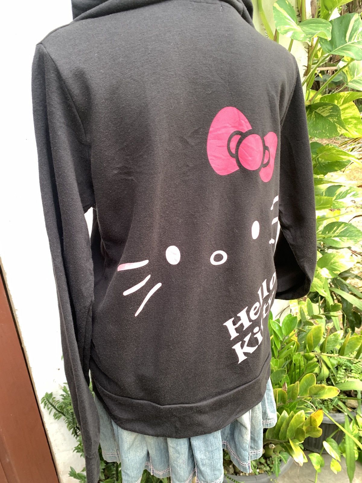 Anime × Cartoon Network × Japanese Brand y2k Hello Kitty Black Cute Pop Sillhoute Ribbon Logo Hoodie Size M / US 6-8 / IT 42-44 - 2 Thumbnail