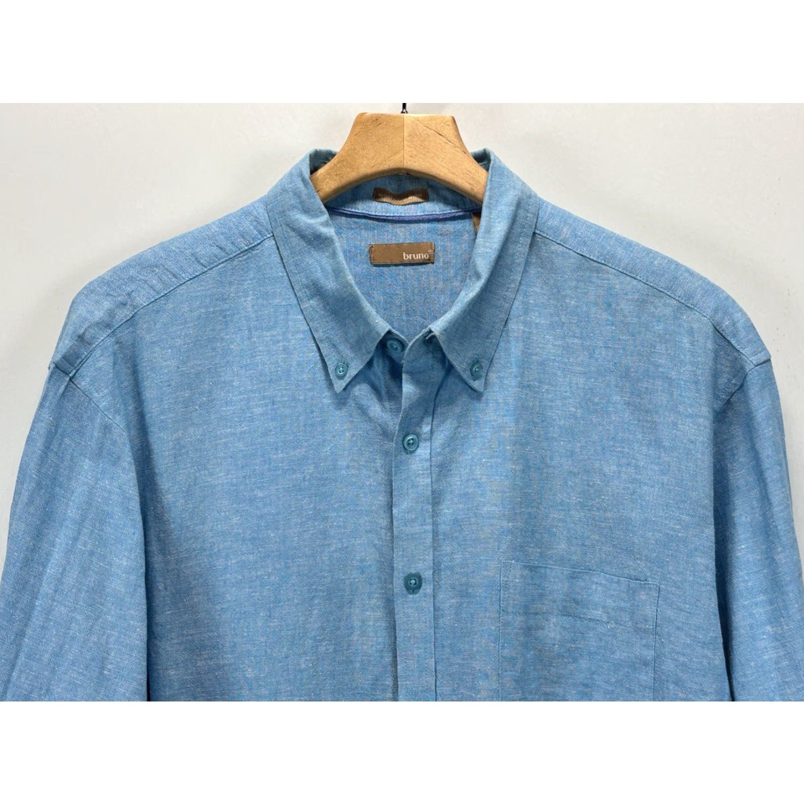 Vintage VINTAGE Bruno Linen Blend Shirt XL Mens Blue Button-Down Beach Shirt Size US XL / EU 56 / 4 - 2 Thumbnail