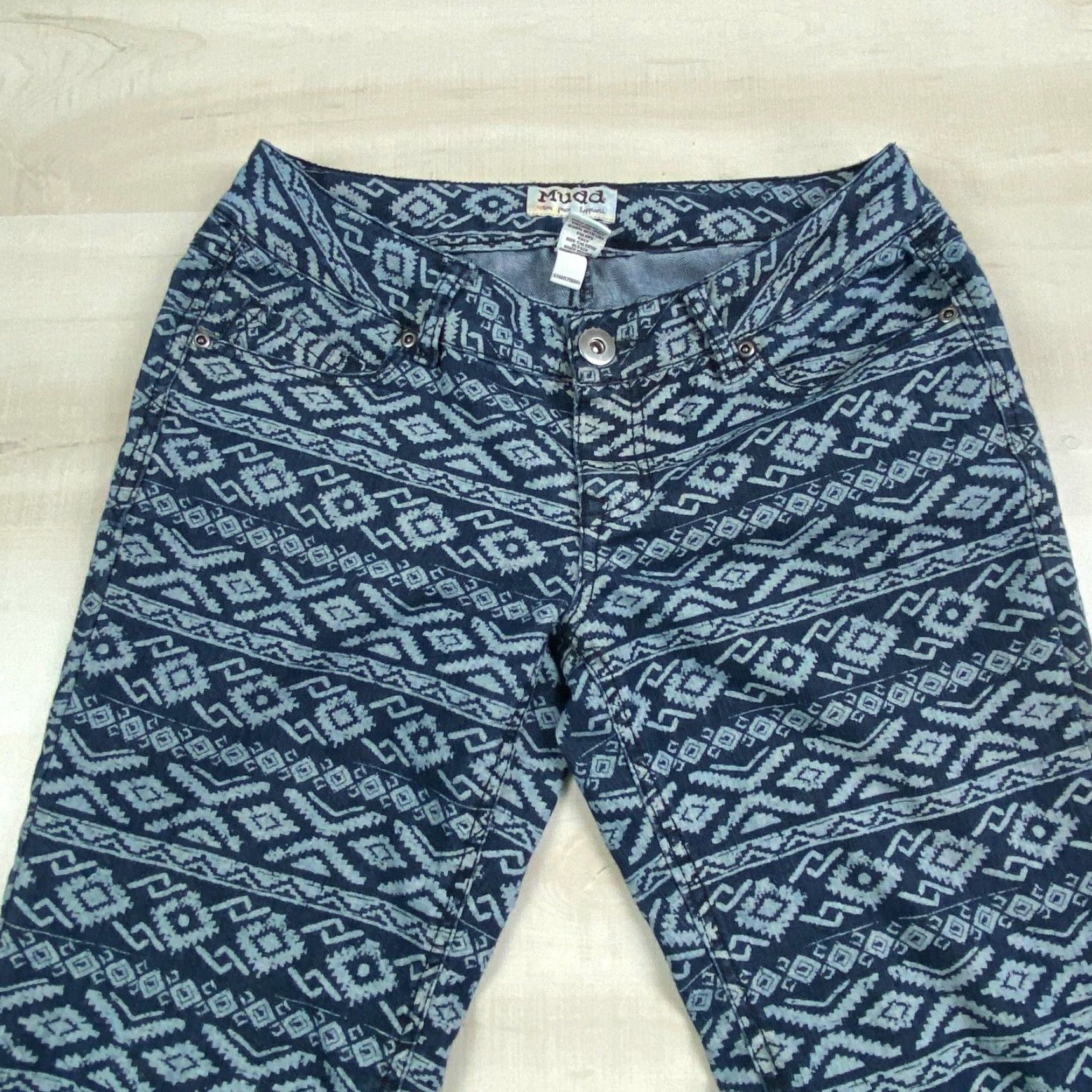 Vintage Mudd Womens Juniors Skinny Jeans 3 Blue Aztec Print Low Rise Stretch Cotton Size 26" / US 2 / IT 38 - 2 Thumbnail