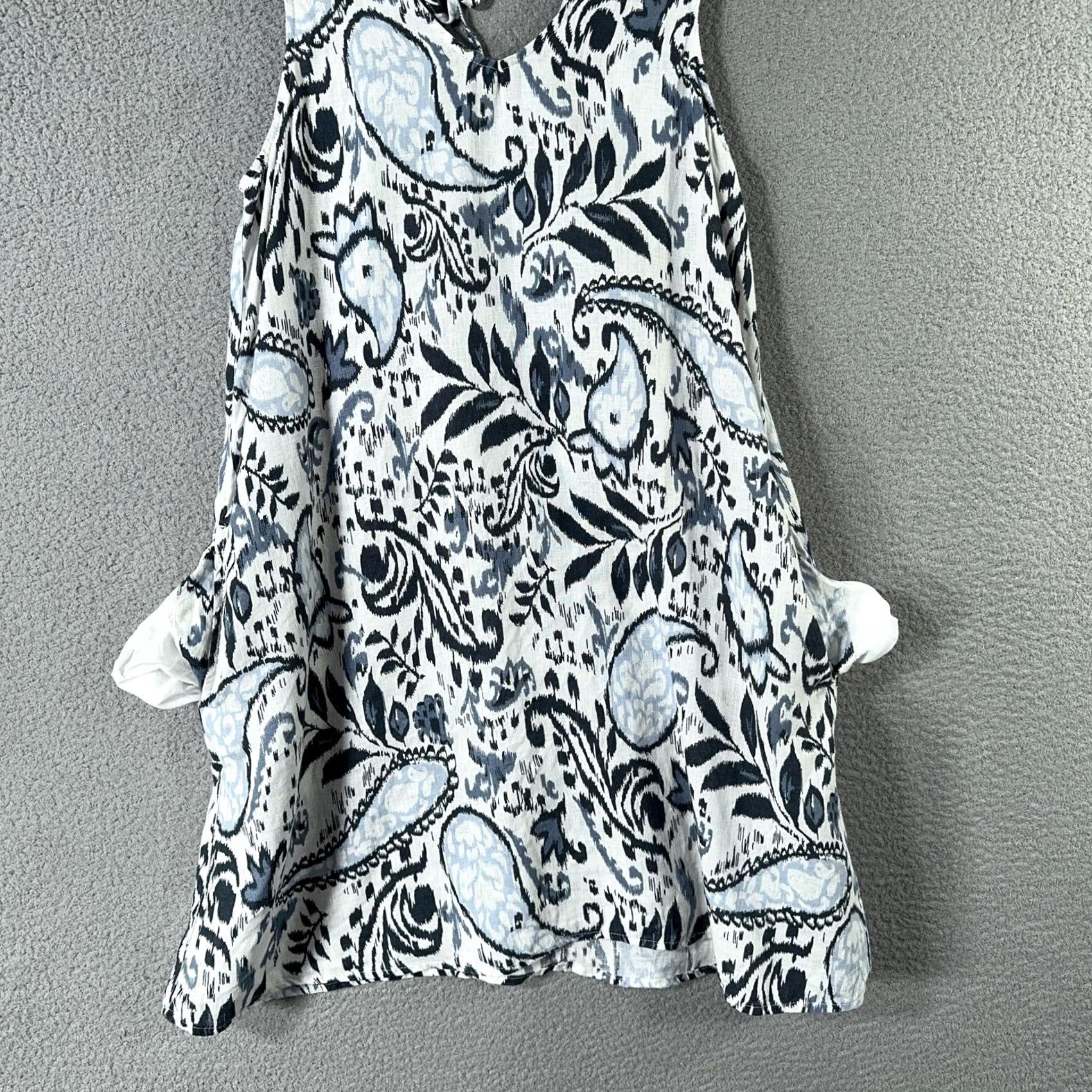 Lucky Brand Lucky Brand Linen Dress Womens Small Navy White Paisley Floral Sleeveless Pockets Tie Back Scoop Neck Size S / US 4 / IT 40 - 5 Thumbnail