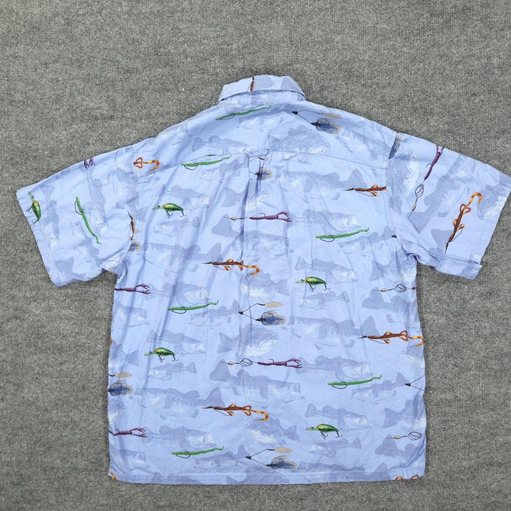 Vintage Columbia Shirt Mens Large Blue Short Sleeve Button Down Fishing Lure Pattern Size US L / EU 52-54 / 3 - 7 Thumbnail