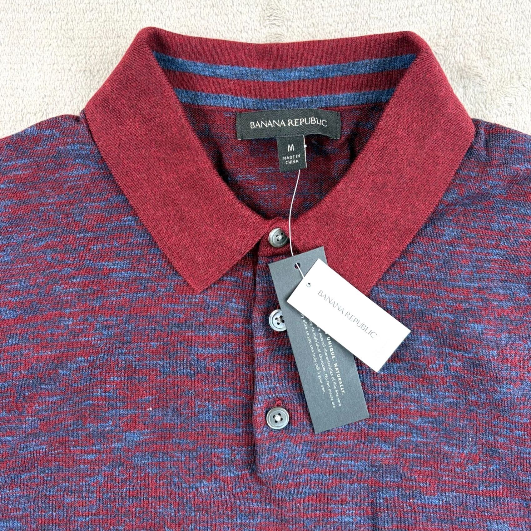Banana Republic Banana Republic Marl Sweater Polo Shirt Men Medium Multi Supima Cotton SS NWT Size US M / EU 48-50 / 2 - 3 Thumbnail