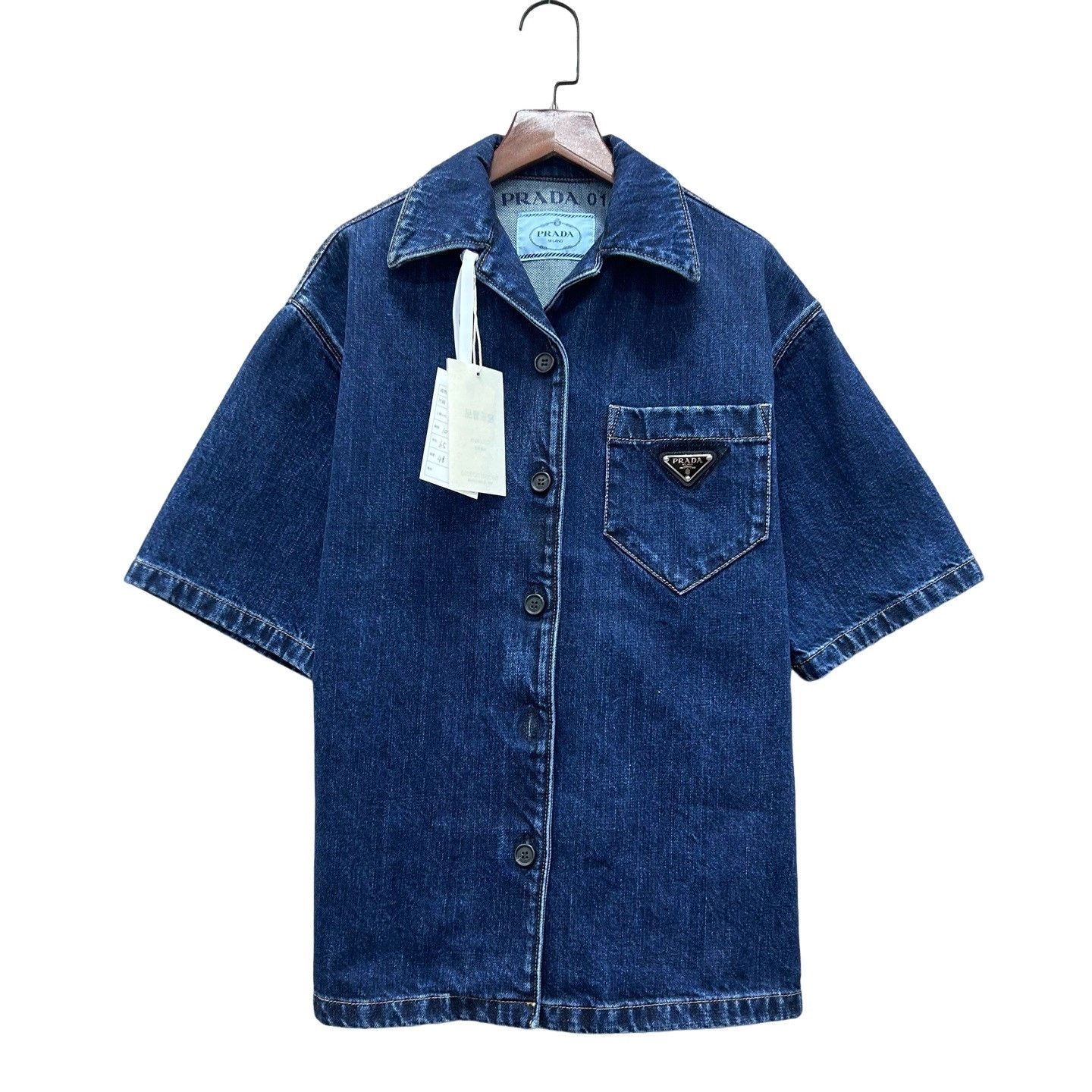 Prada Prada Logo Denim Short Sleeve Shirt Size S Size US S / EU 44-46 / 1 - 1 Thumbnail
