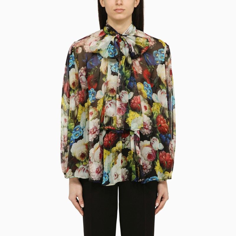 image of Dolce Gabbana Dolce&gabbana Silk Night Flower Print Shirt, Women's (Size Medium)