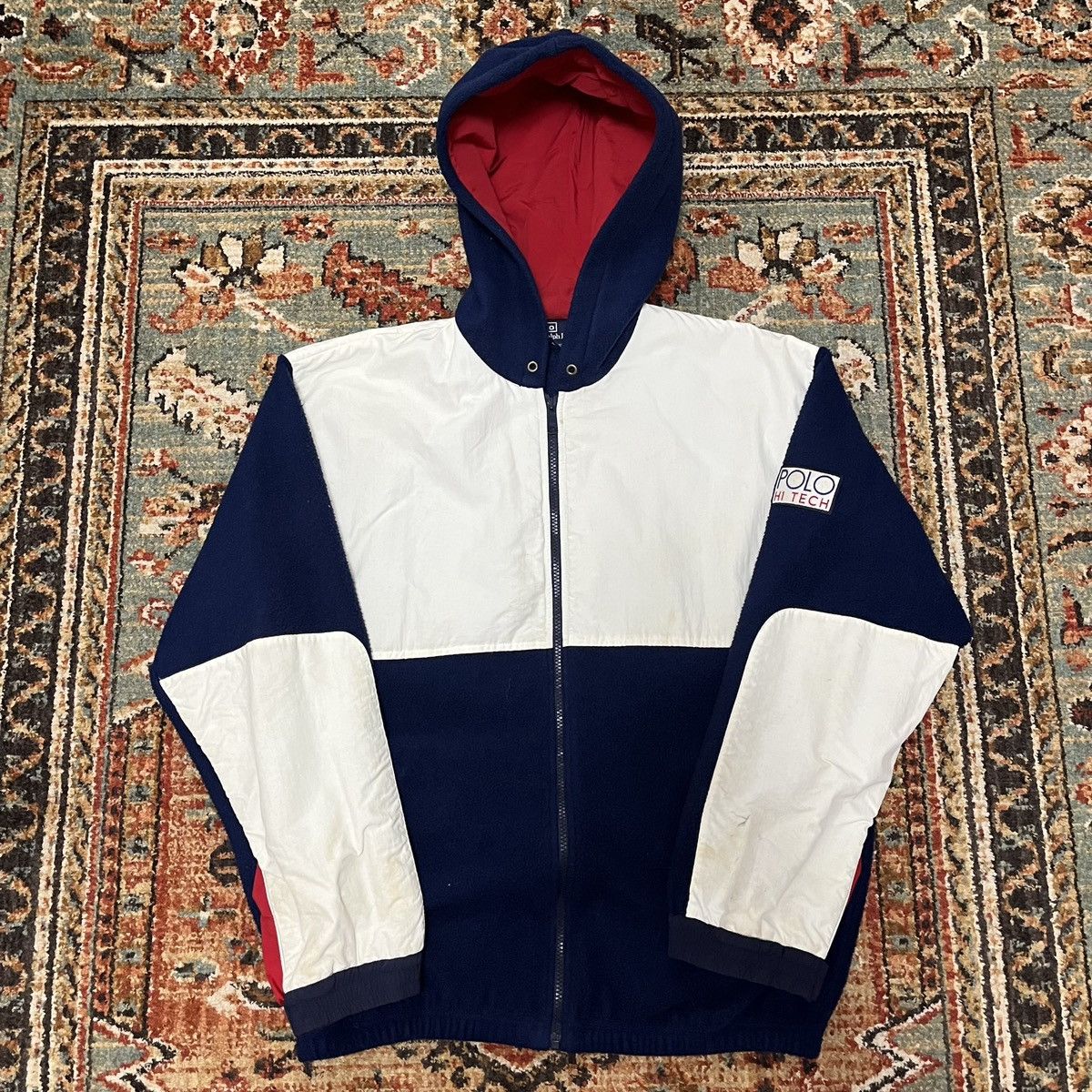 image of Grail x Polo Ralph Lauren Vintage Polo Hi Tech Fleece Full Zip Hoodie in Blue, Men's (Size Large)