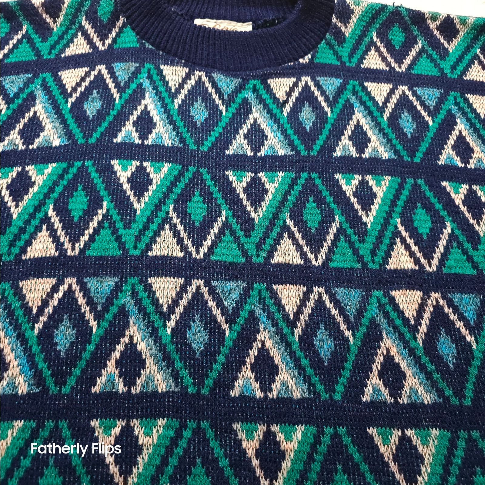 Other VTG 90s Geometric Abstract Knit Sweater Blue Green L coogi Size US L / EU 52-54 / 3 - 3 Thumbnail