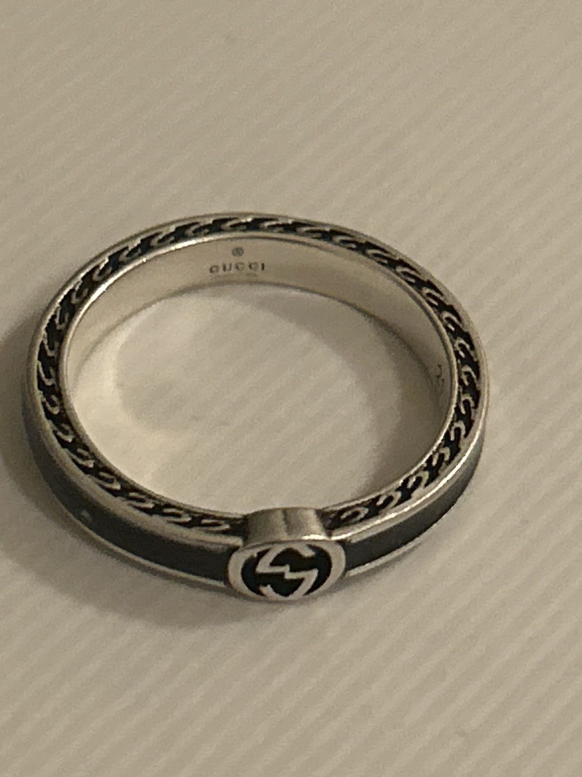 Gucci Gucci Interlocking G Enamel Thin Ring Black Ag925 701620 Size ONE SIZE - 5 Thumbnail