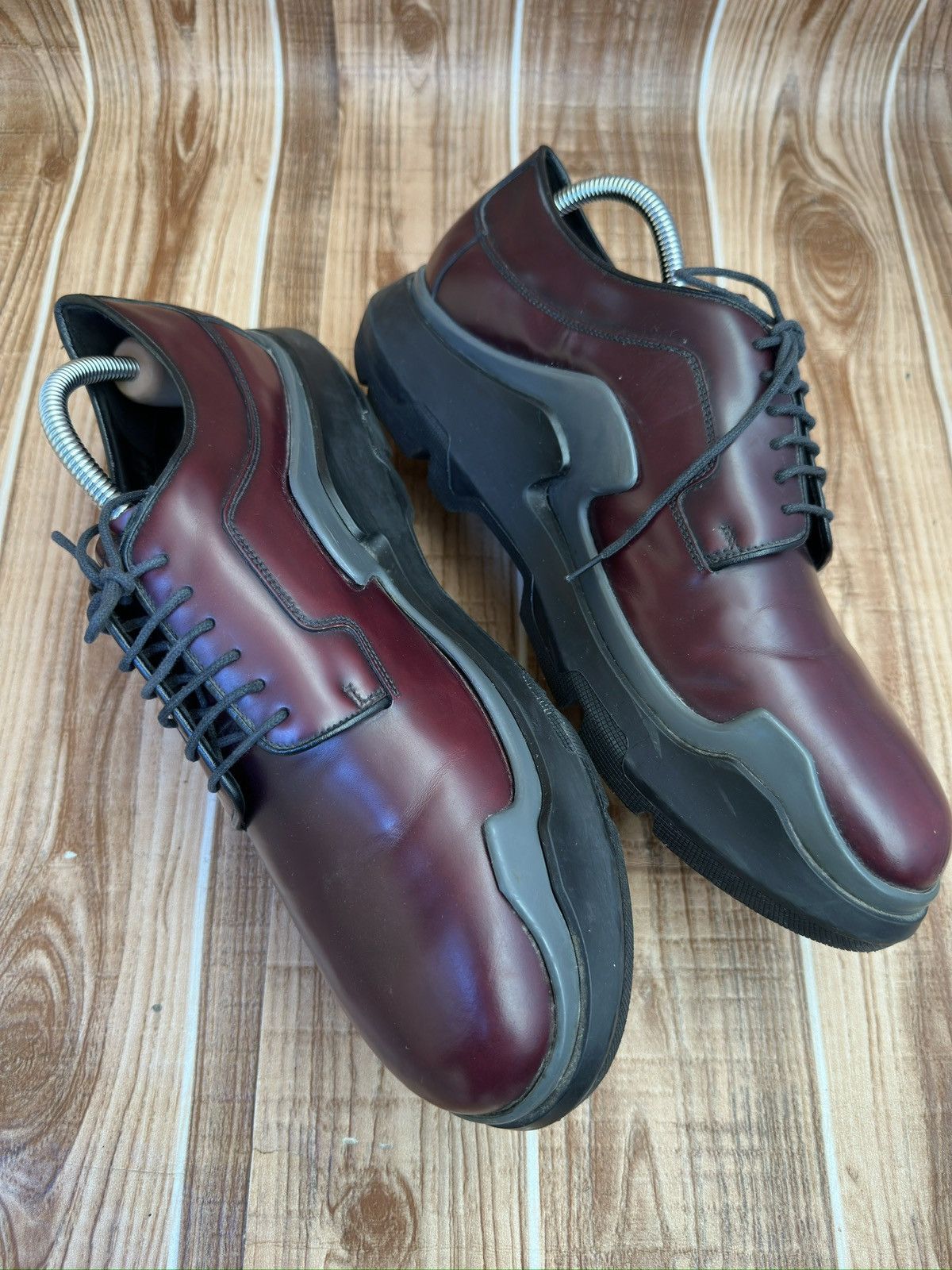 Prada AW15 Runway 2EG129 Show Wave Burgundy Derby Shoes Size US 10 / EU 43 - 8 Thumbnail