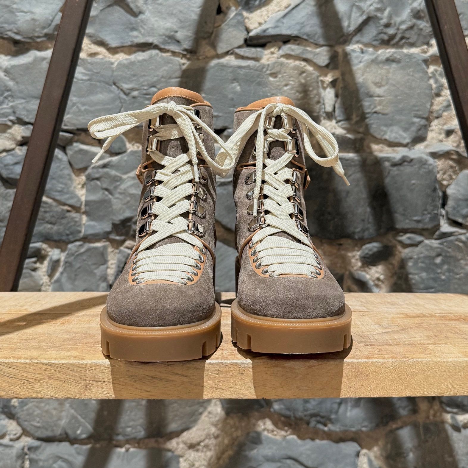 Christian Louboutin Christian Louboutin Taupe Suede Macademia Combat Boots Size US 7 / IT 37 - 2 Thumbnail