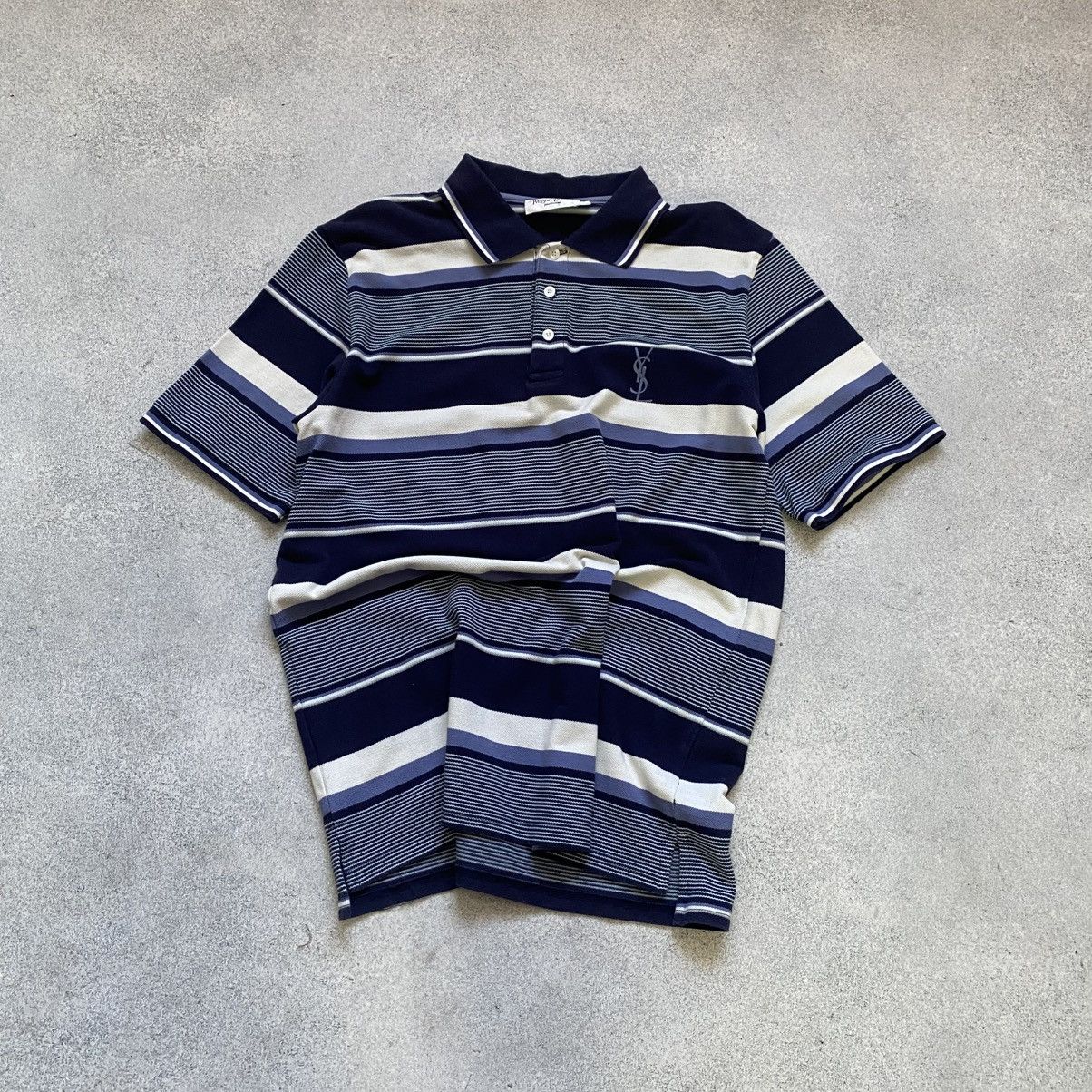 Vintage Yves Saint Laurent YSL Polo T Shirt Luxury Blue