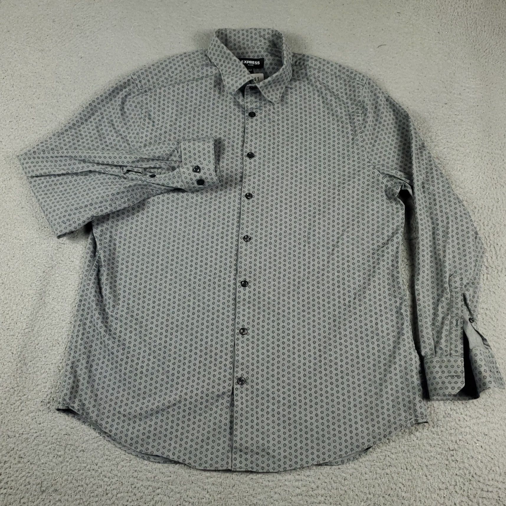 Express Express Gray Geometric Button-Up Shirt Mens Large Long Sleeve Classic Fit Size US L / EU 52-54 / 3 - 2 Thumbnail