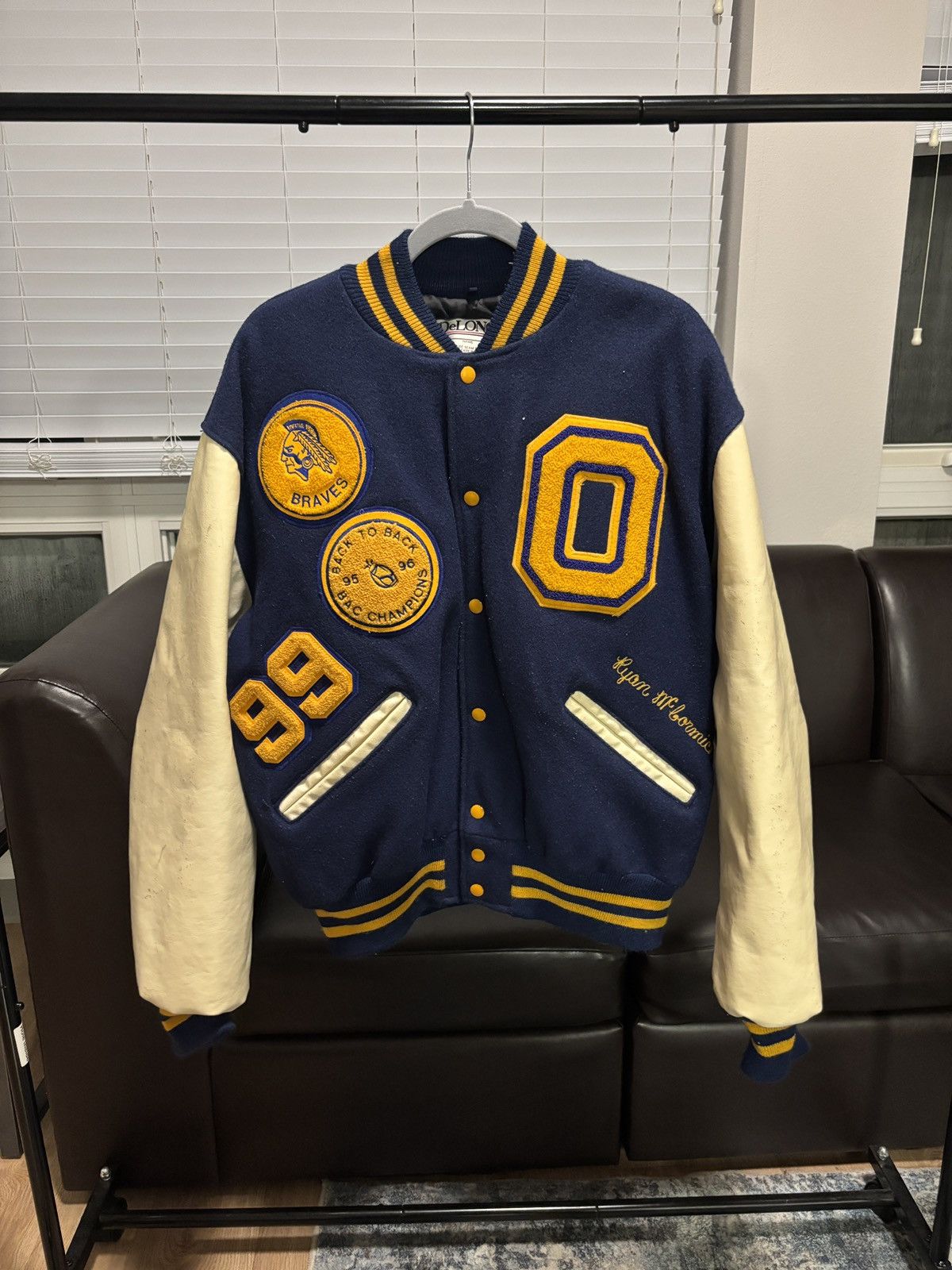 Vintage Vintage 90s navy blue varsity jacket with patches navy blue Size US XL / EU 56 / 4 - 1 Thumbnail