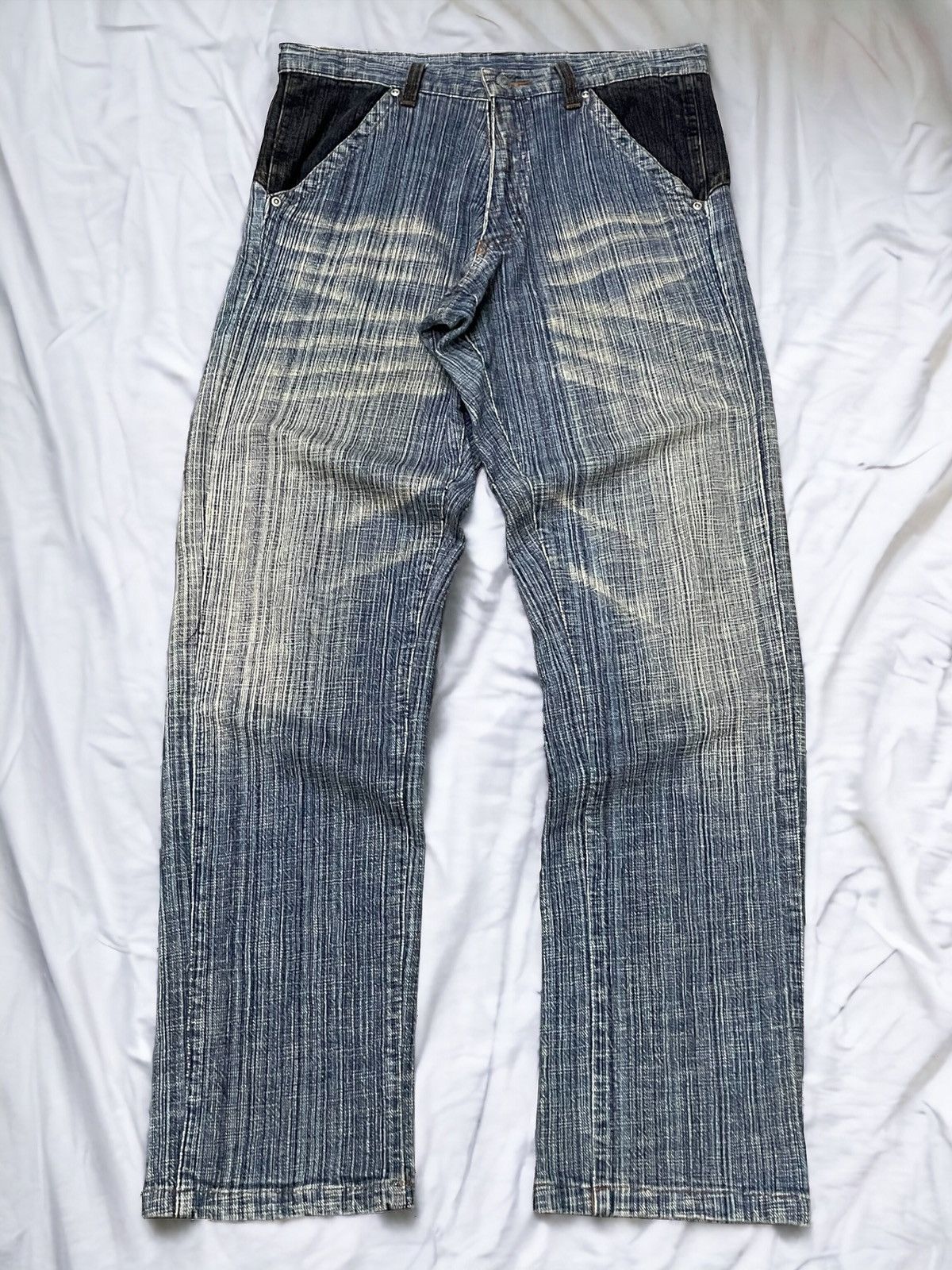 Blue Blue Japan × Hysteric Glamour × Japanese Brand Gumu International Indigo Wash Hand Stripped Woven Jeans Size US 30 / EU 46 - 1 Thumbnail