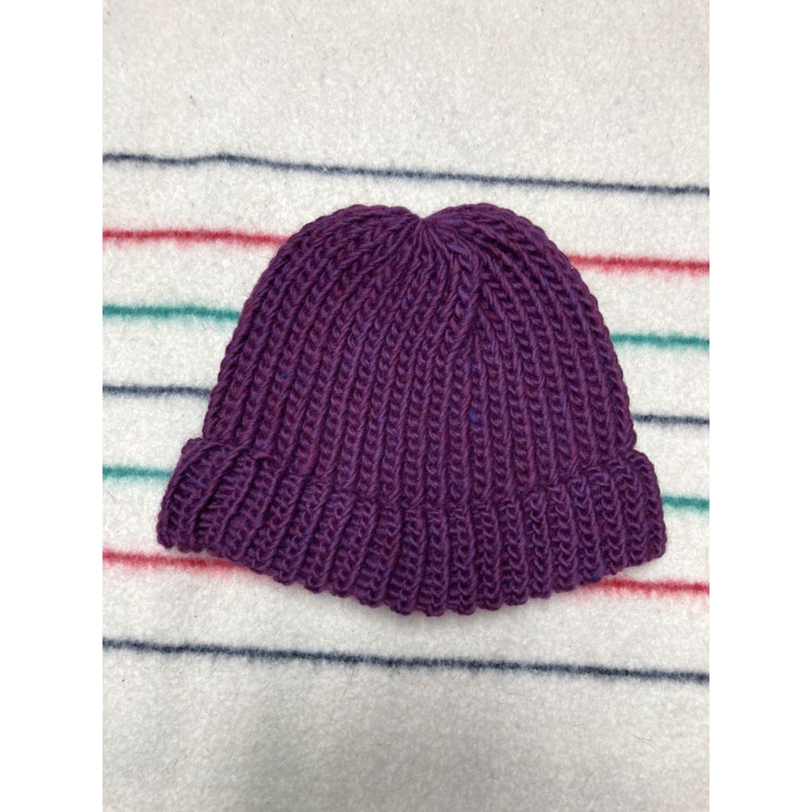 Vintage VINTAGE Crochet knit beanie hand made midnight purple cap snow toboggan soft adult Size ONE SIZE - 2 Thumbnail