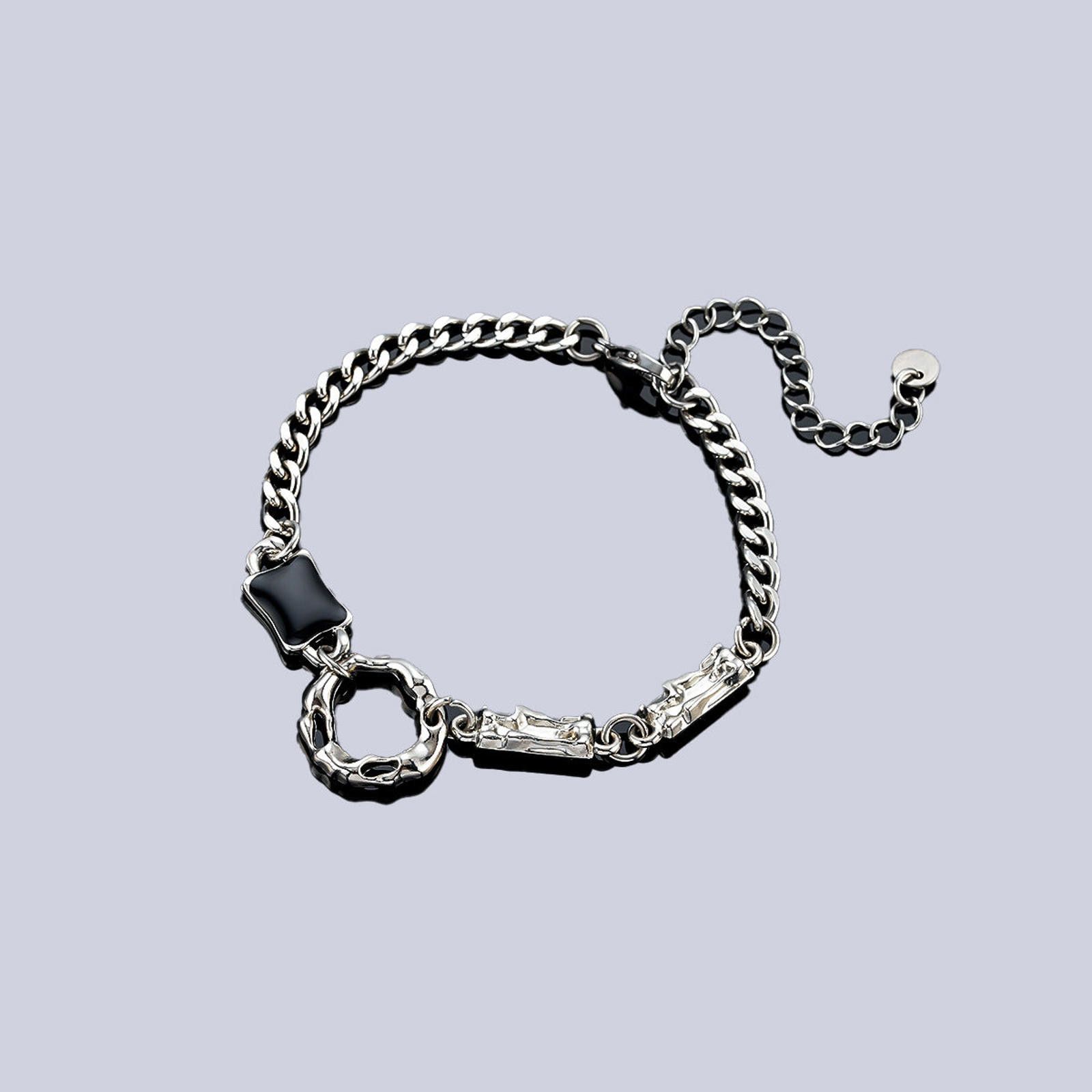 Jewelry Silver Chain Link Bracelet with Black Accent, Adjustable Size ONE SIZE - 3 Thumbnail