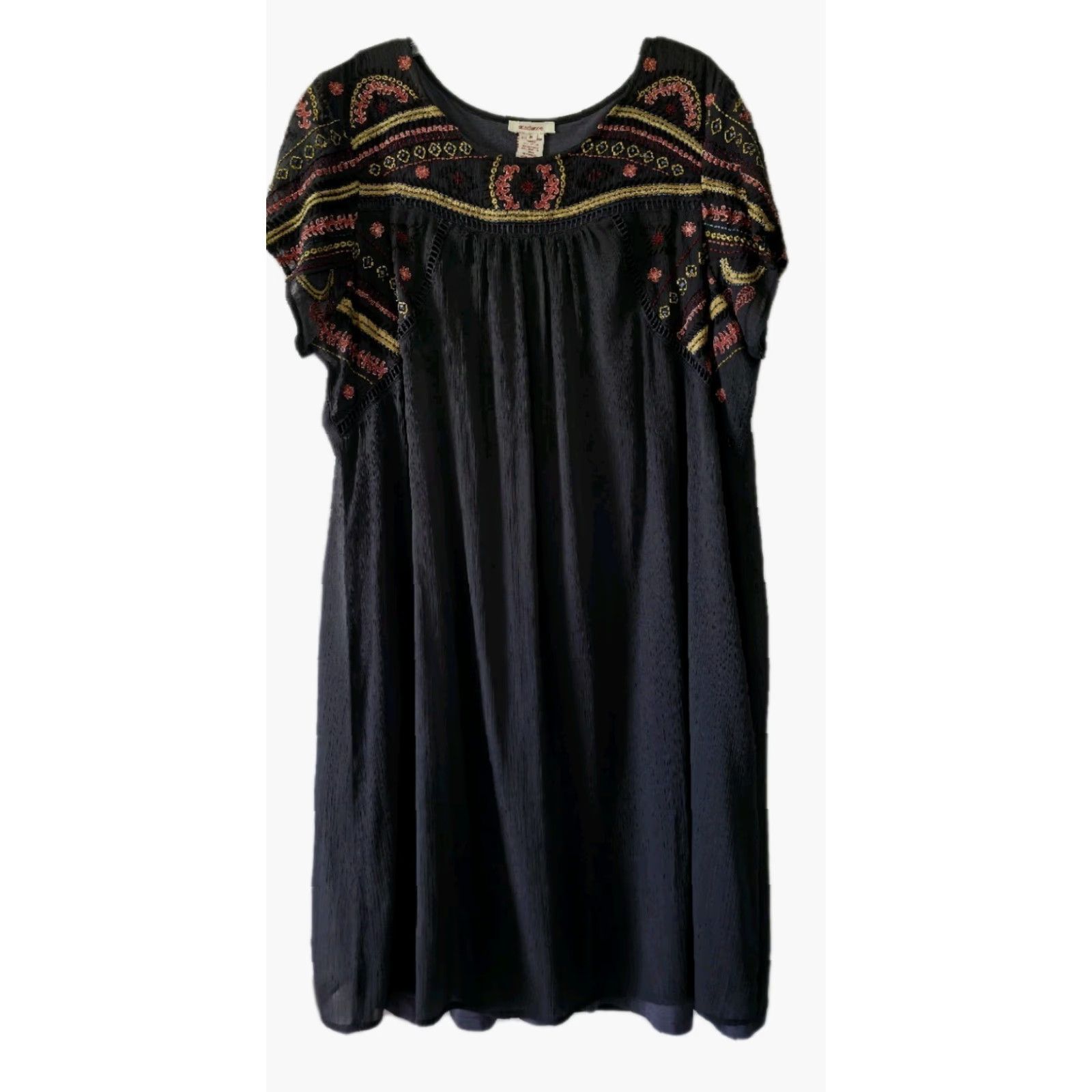 VINTAGE Sundance Women's Bohemian Shift Dress Sz M Floral Embroidered Midi  Casual Women's