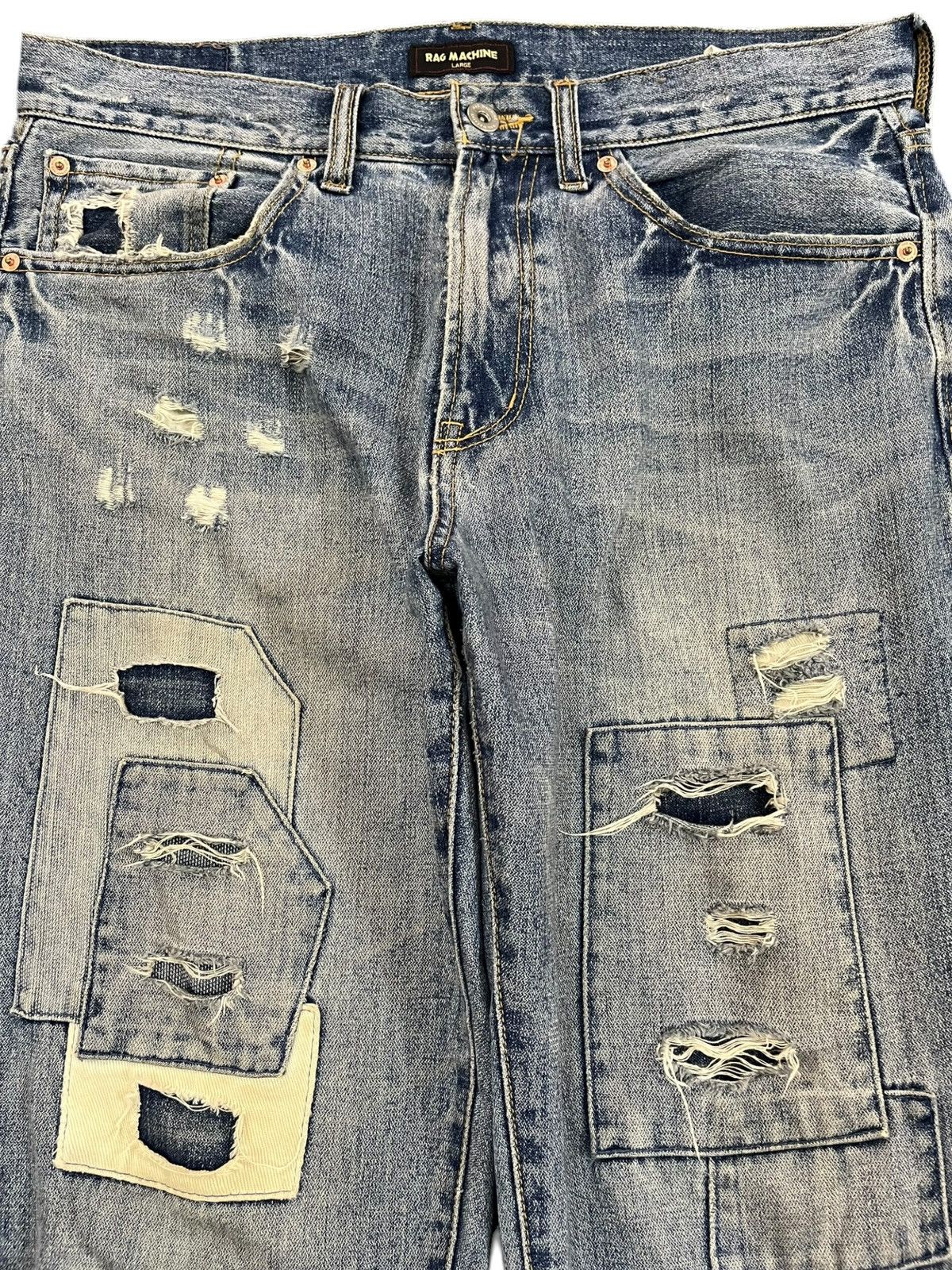 Beauty Beast × Hysteric Glamour × Le Grande Bleu (L.G.B.) Vintage Rag Machine Patchwork Distressed Denim Size US 35 - 2 Thumbnail