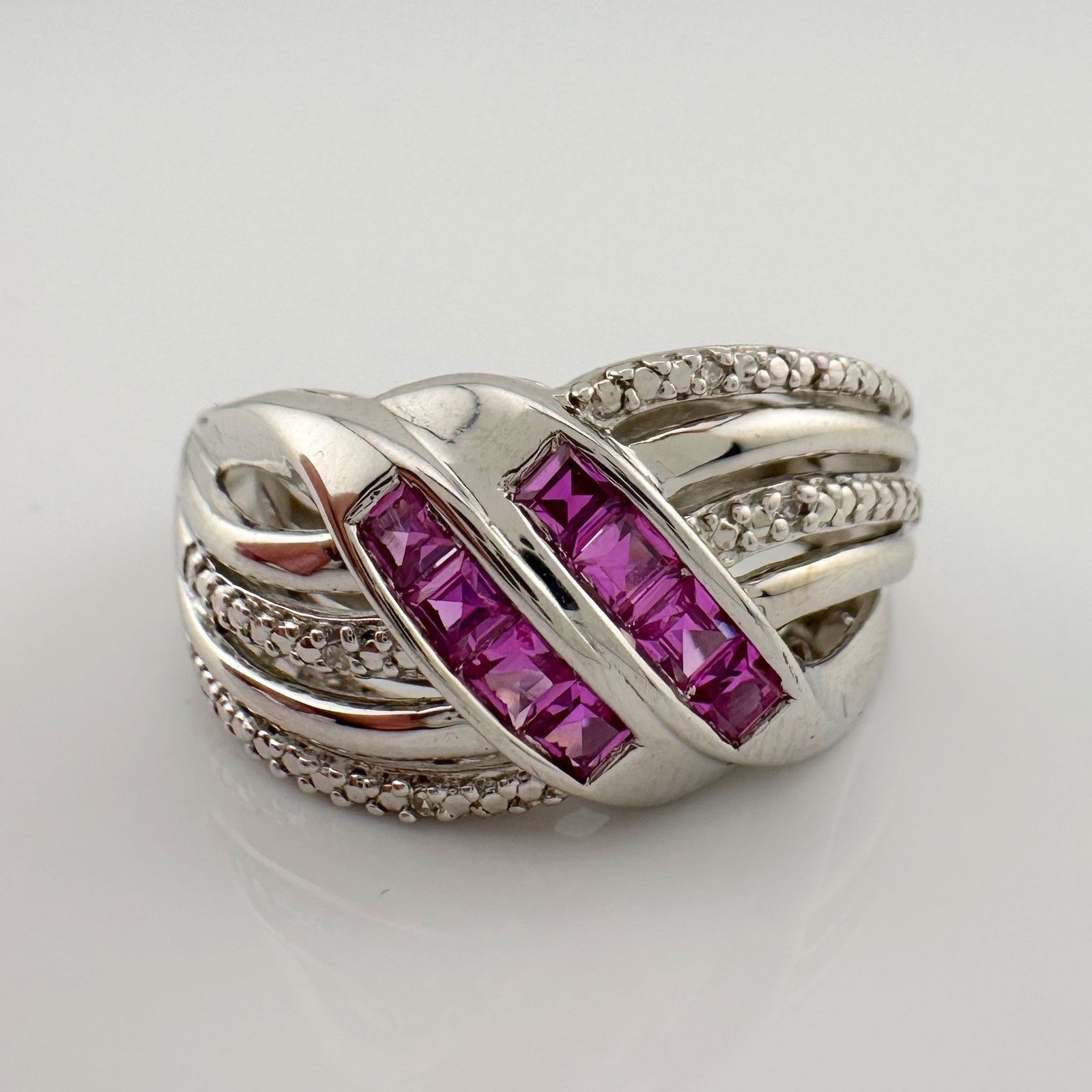 Other Detailed Lab Created Pink Sapphire and Sterling Ring Size 7 Size ONE SIZE - 7 Thumbnail