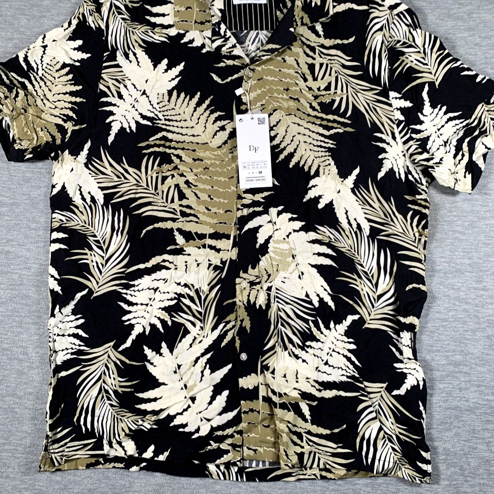 Denime Denim & Flower Shirt Mens XL Black Tropical Leaf Aloha Short Sleeve Button Front Size US XL / EU 56 / 4 - 3 Thumbnail