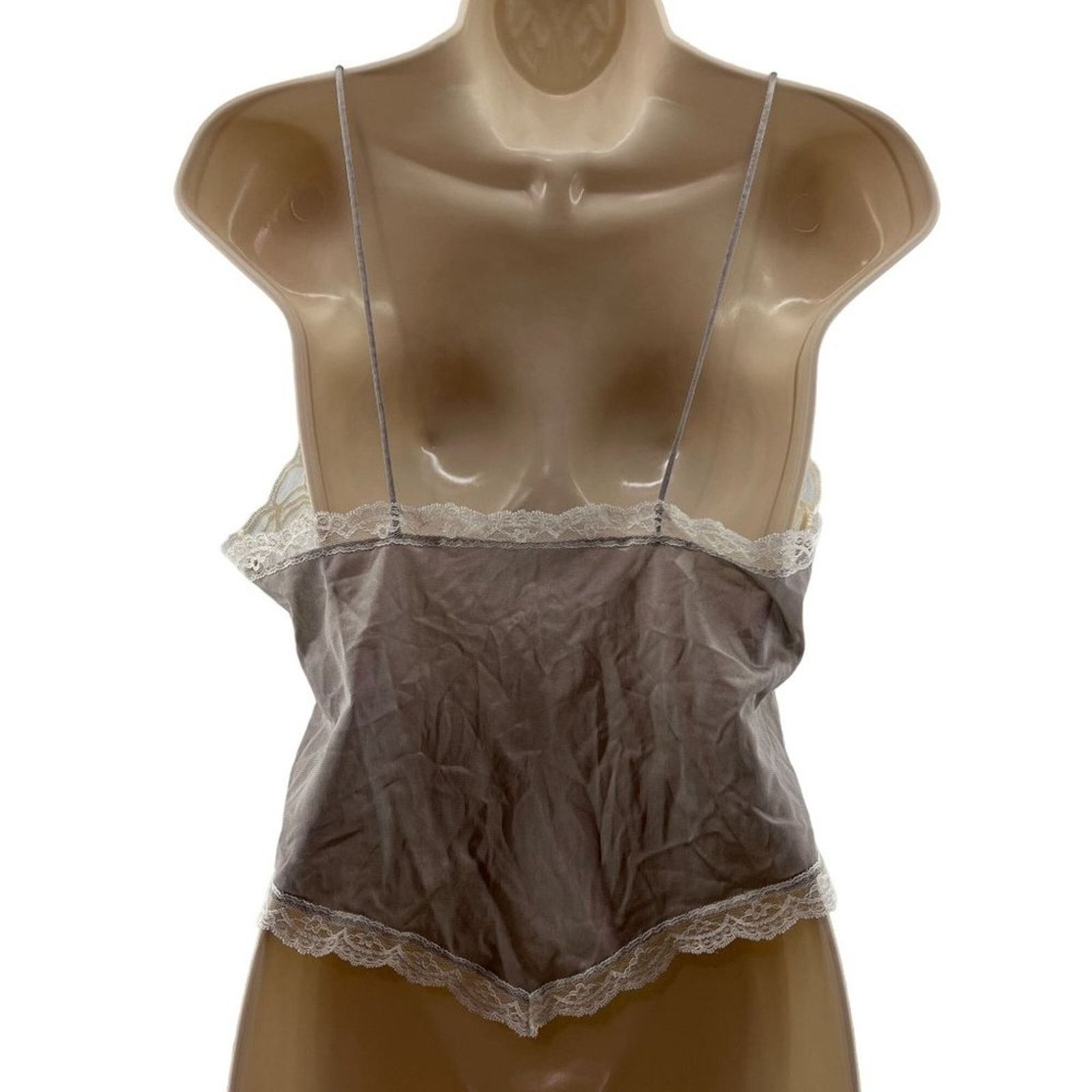 Vintage Vintage Pollinaise Silver Grey Cream Lace Camisole Nylon Size ONE SIZE - 7 Thumbnail