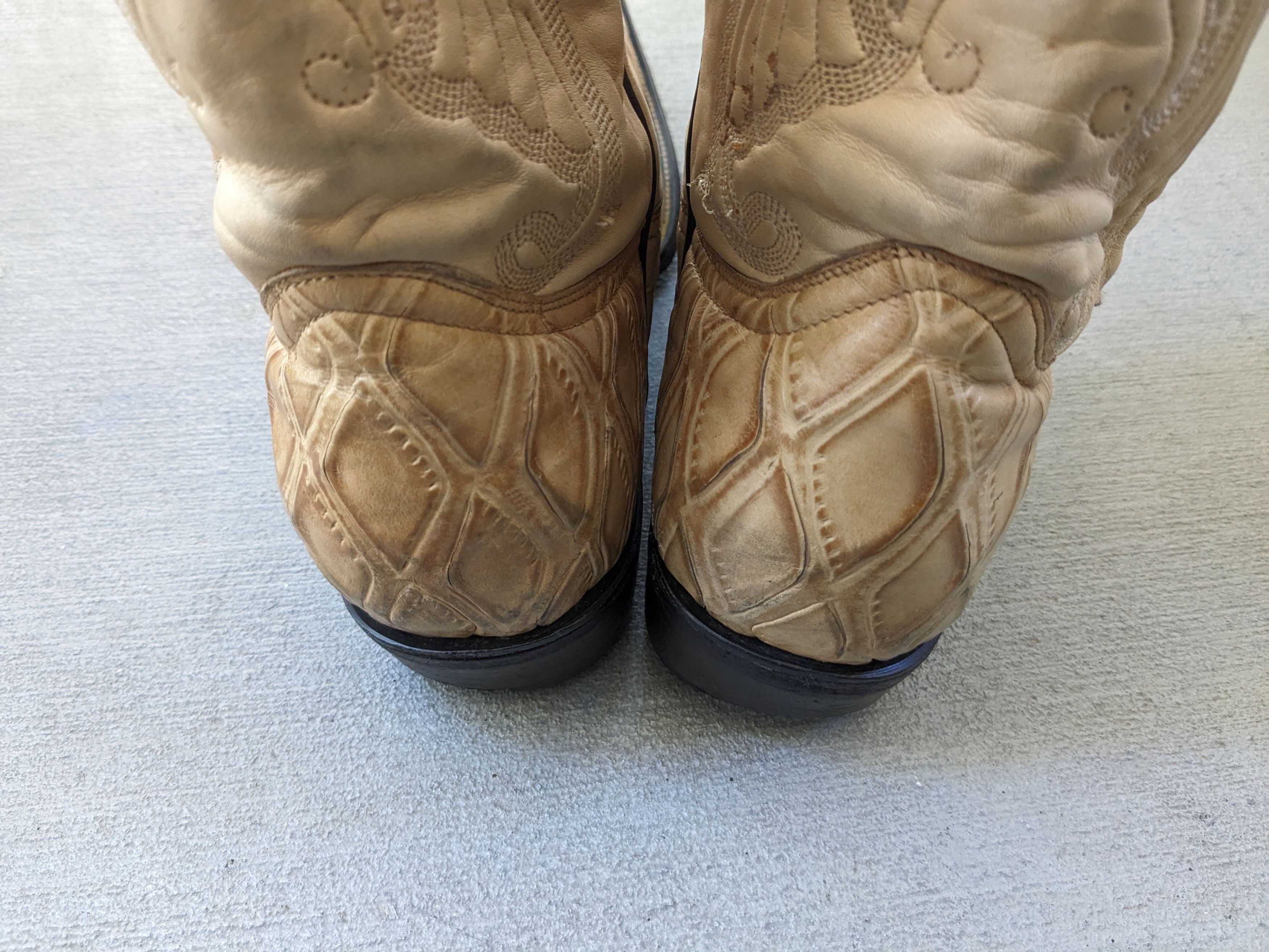 Genuine Leather Vintage Cowboy Boots Beige Leather 10.5 Botas Western Size US 10.5 / EU 43-44 - 19 Thumbnail