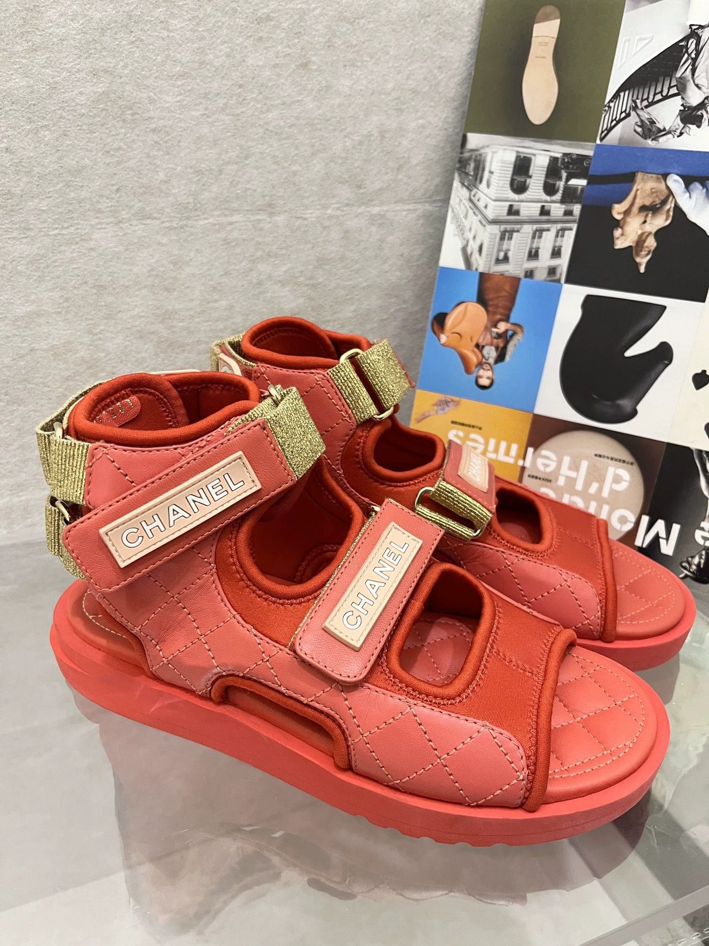 Chanel Chanel Red Velcro Sandals 36 EUR Pre-owned (creases) Size US 5.5 / IT 35.5 - 1 Thumbnail