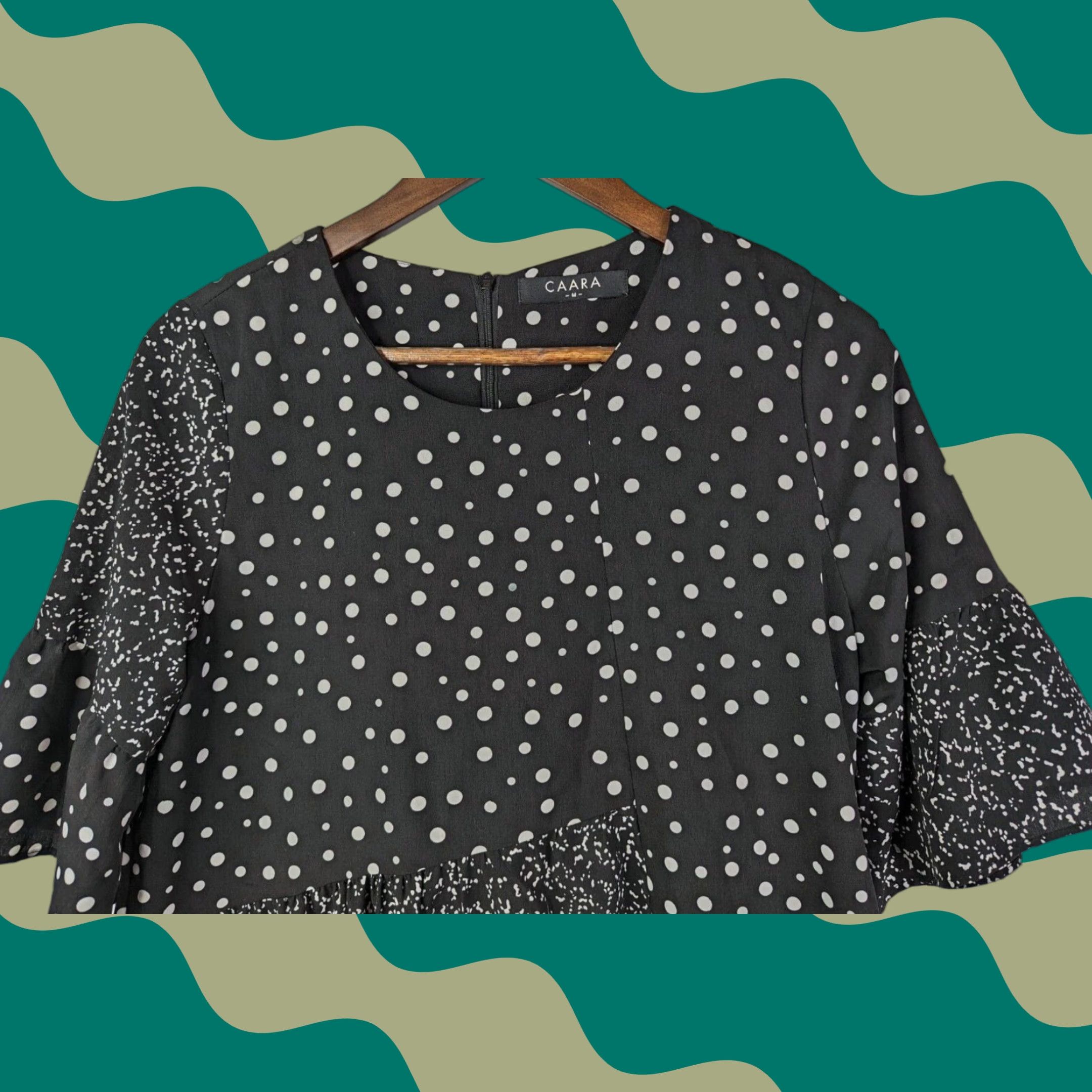 Vintage CAARA Womens Dress Millazo Black Polka Dot Short Sleeve Knee Length Casual Shift M Metro Size M / US 6-8 / IT 42-44 - 1 Thumbnail
