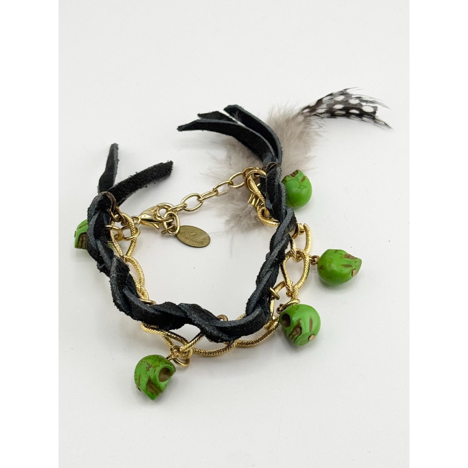 Vintage Vintage suede braided Halloween green Howlite stone skull ch Size ONE SIZE - 2 Thumbnail