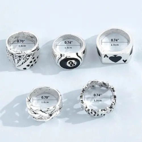 VIBE Ring Set Gothic Punk Rock Playing Cards Size ONE SIZE - 8 Thumbnail
