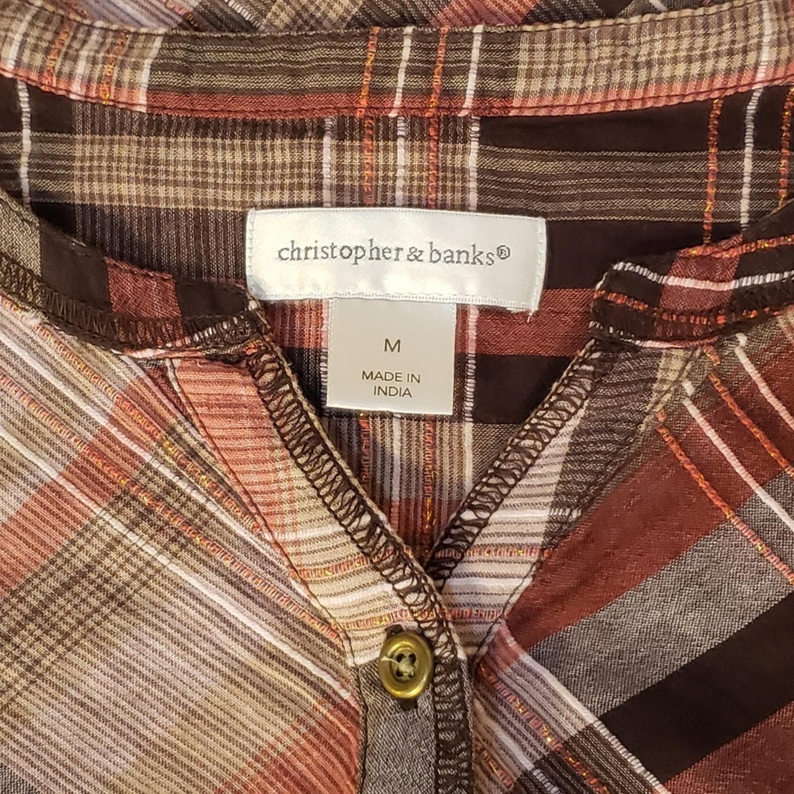 Other Christopher & Banks Plaid Blouse Brown/Pink/White Size M / US 6-8 / IT 42-44 - 5 Thumbnail