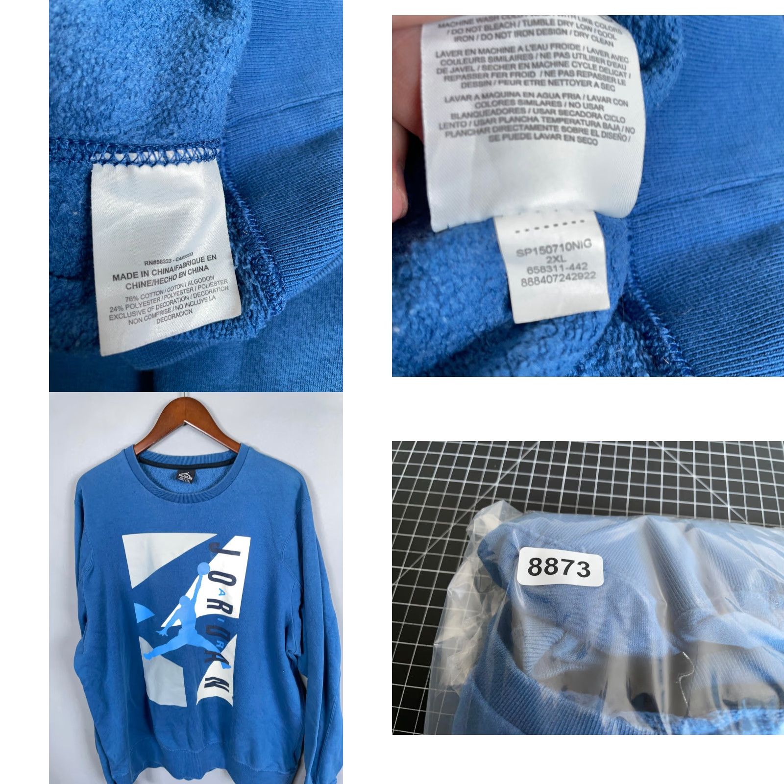 Jordan Brand Jordan Sweatshirt Adult 2XL Blue Crewneck Graphic Print Fleece Cotton Blend Pullover 90s Retro Sports Size US XXL / EU 58 / 5 - 8 Thumbnail