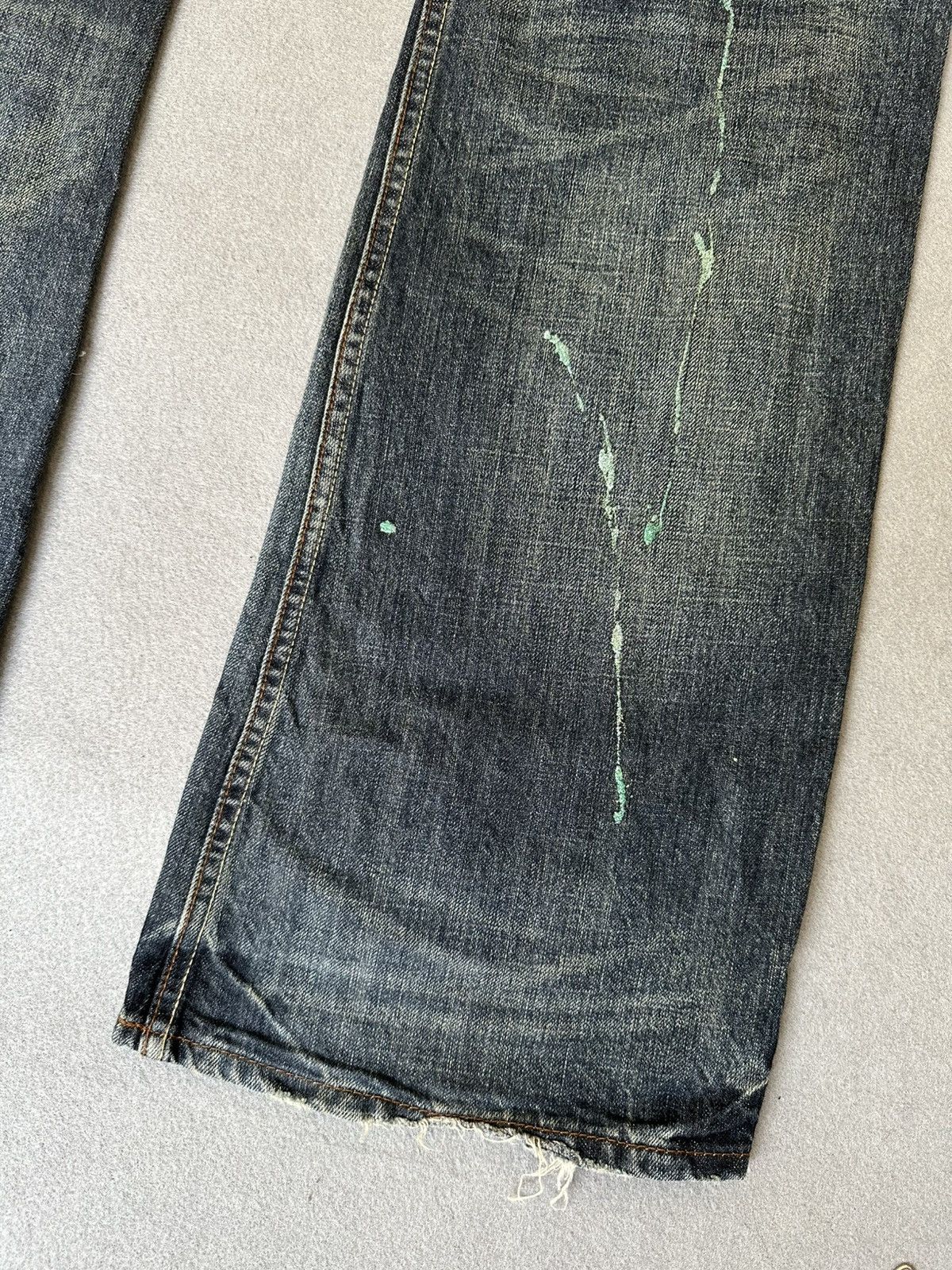 Japanese Brand FLARE Root Three Distressed Splatter Denim Size US 34 / EU 50 - 10 Thumbnail