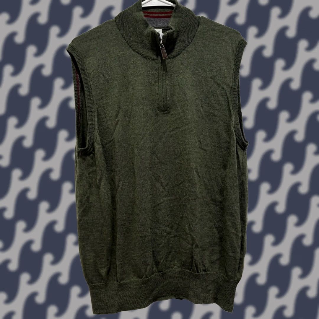 Olive Tom James Mens XL Olive Green Quarter Zip Sweater Vest Knit Made in Italy Golf Size US XL / EU 56 / 4 - 1 Thumbnail