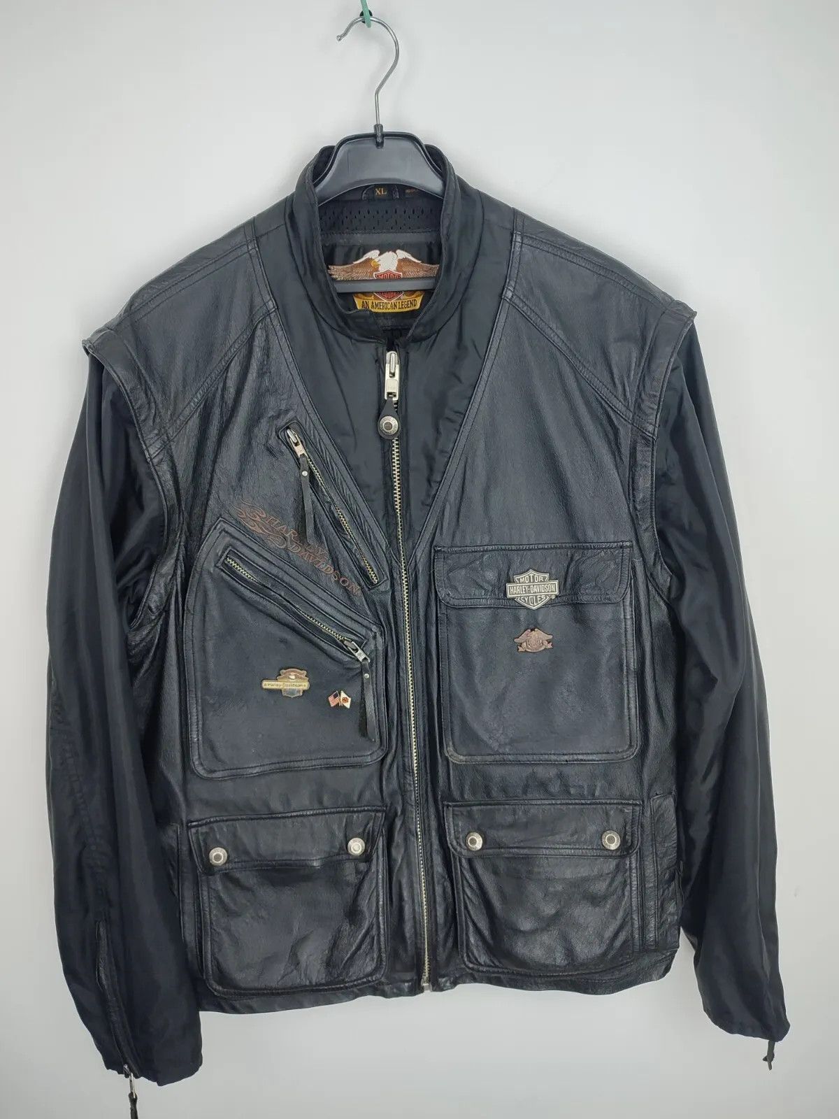 image of Vintage Harley Davidson Leather Jacket +Vest Size XL in Black, Men's