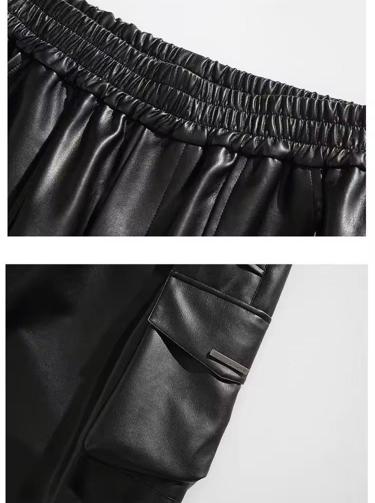 Japanese Brand × Vintage Multi-Pockets Black PU Leather Pants Size US 31 - 8 Thumbnail