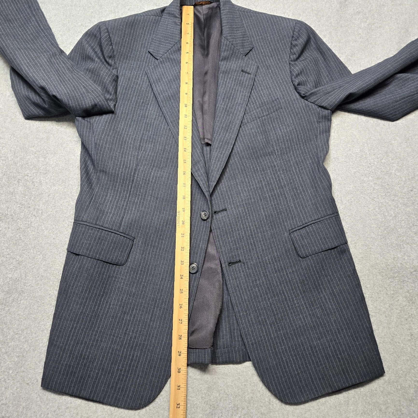 Vintage Cricketeer Mens 2 Piece Suit Jacket Blue Striped Wool 42R Regular Notch Lapel Two-Button Front Single-Breasted Formal Business Size 42R - 6 Thumbnail