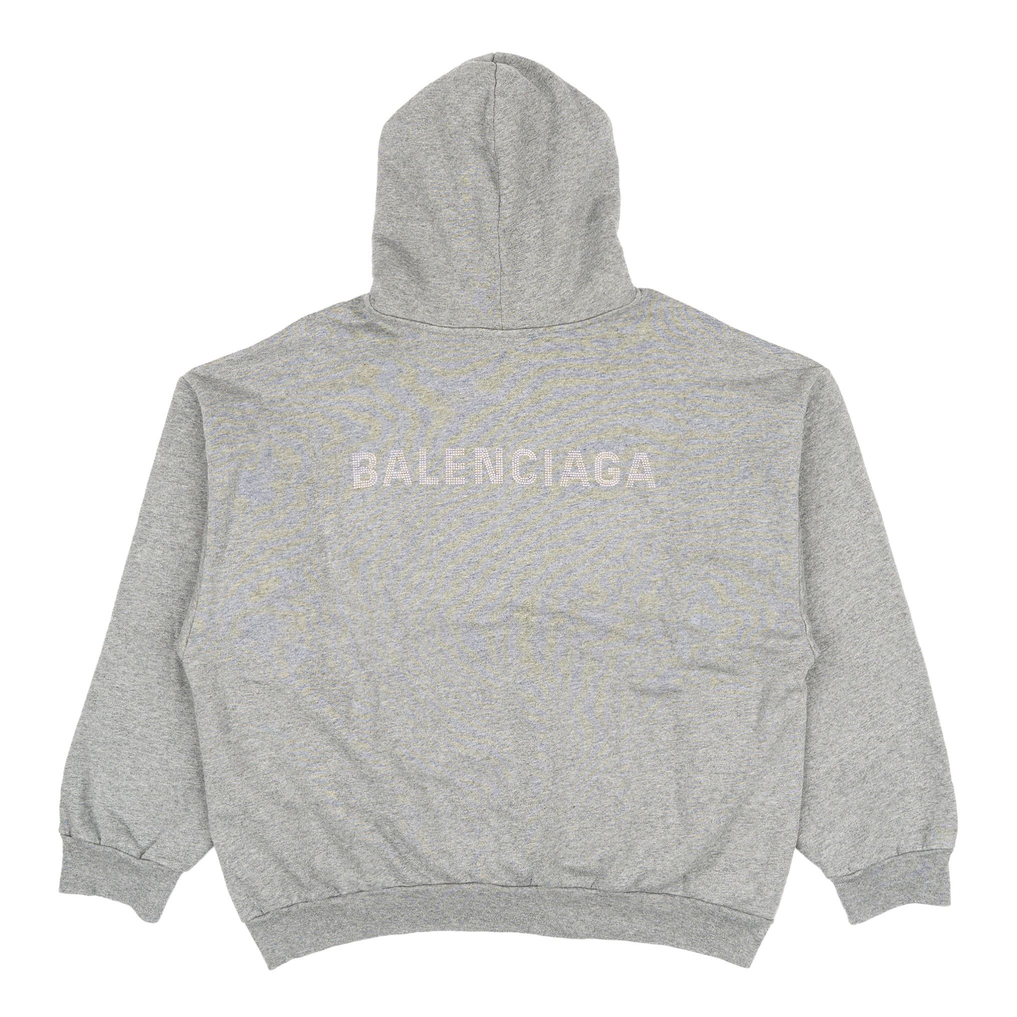 Balenciaga Studded Strass Dry Molleton Logo Hooded Sweatshirt Dark Hea Size US M / EU 48-50 / 2 - 1 Thumbnail
