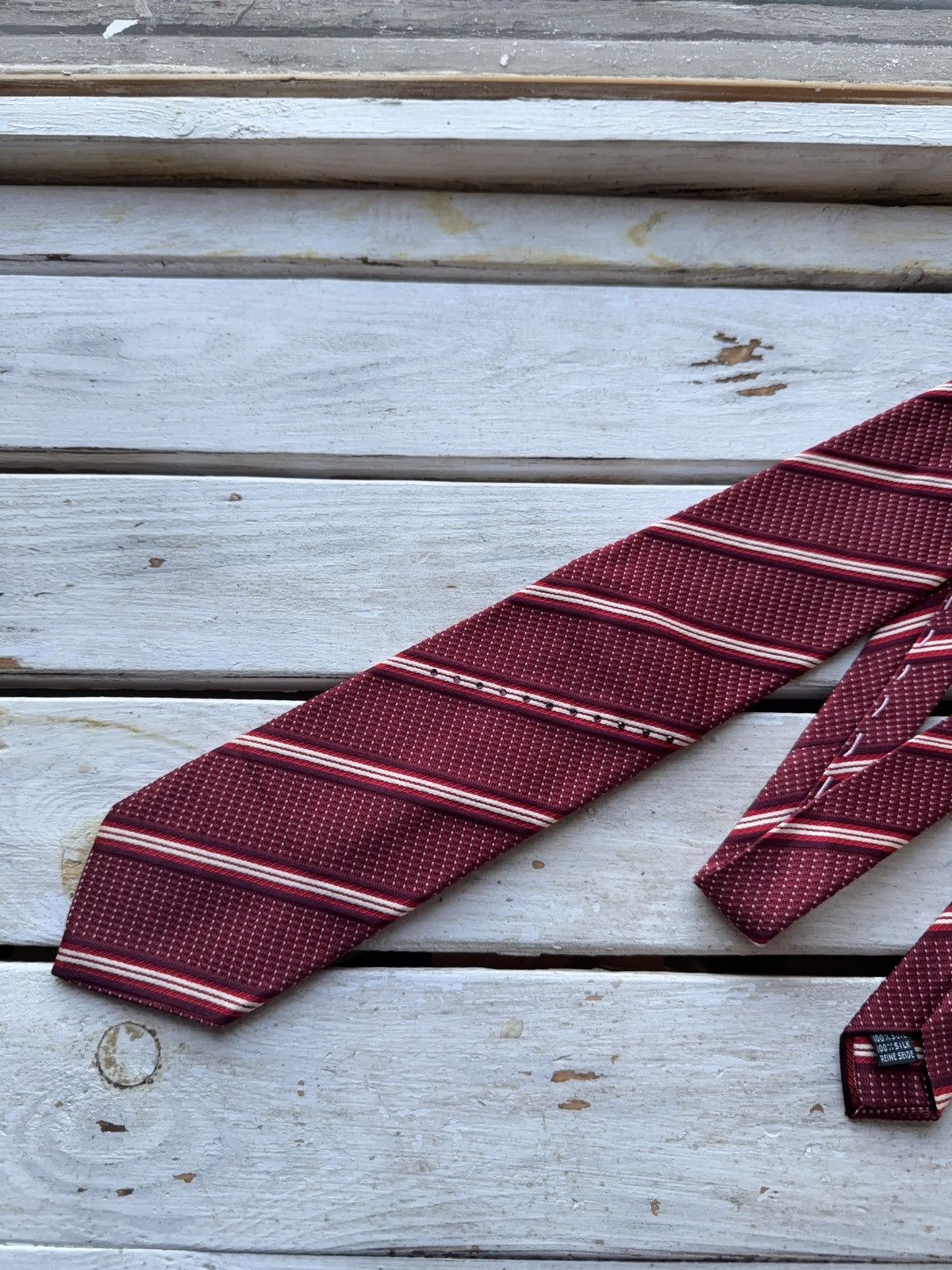 Designer × Swarovski Swarovski Burgundy Striped Tie – 100% Silk Classic Size ONE SIZE - 2 Thumbnail