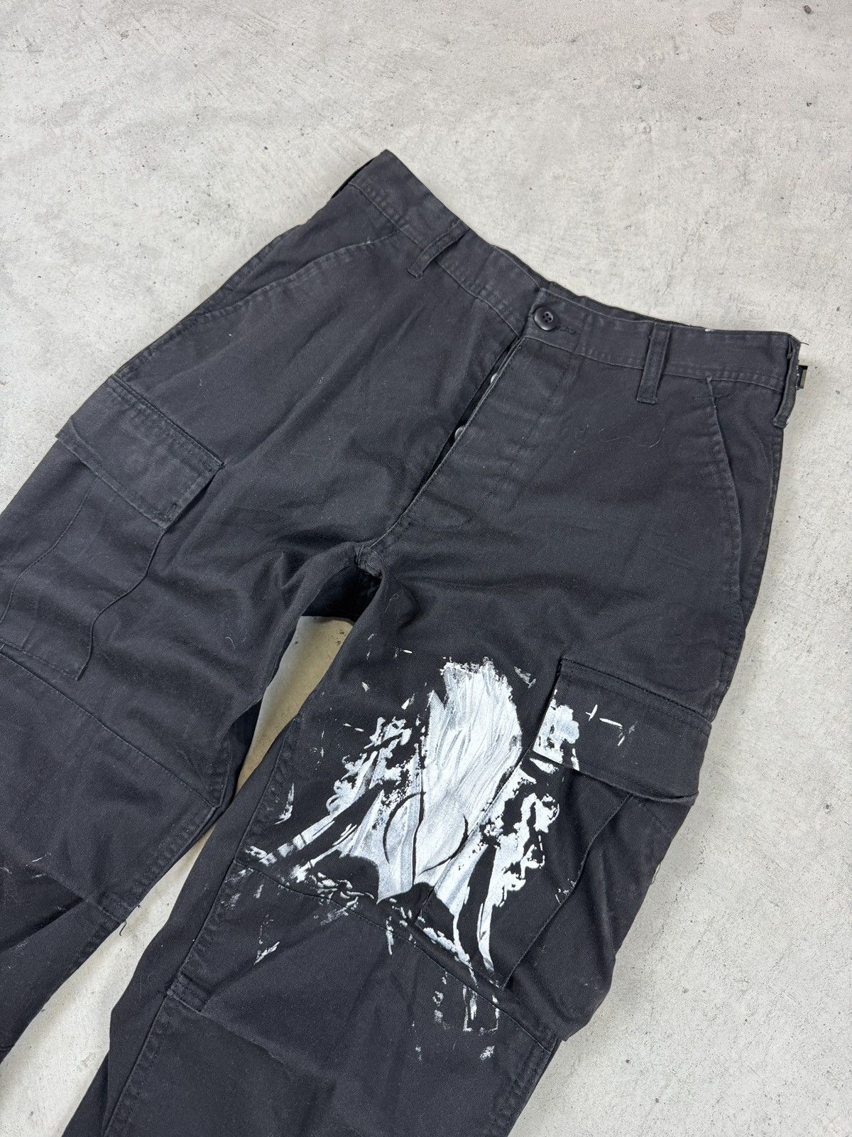 Vintage 1990s Military Black Cargo Pants with Handpainted Faces Size US 31 - 2 Thumbnail