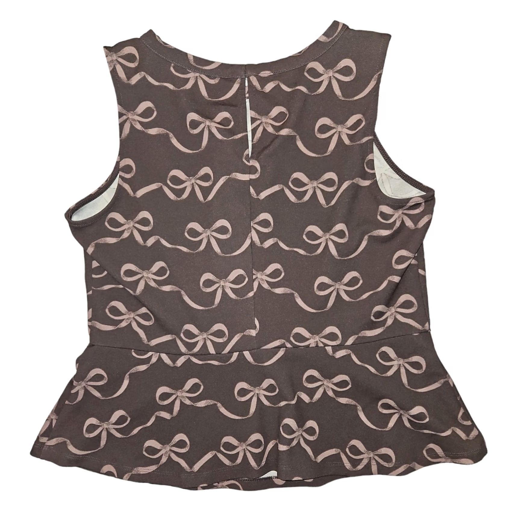 Banana Republic Banana Republic Blouse L Brown Sleeveless AOP Bows Boat Neck Casual Workwear Women Size L / US 10 / IT 46 - 6 Thumbnail
