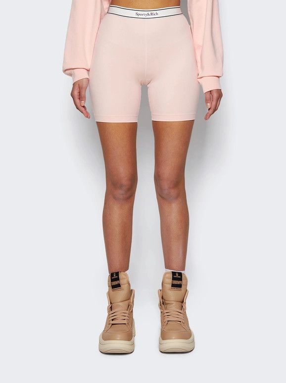 Sporty & Rich o1mle0525 Serif Logo Biker Shorts Ballet in Pink Size 26" / US 2 / IT 38 - 3 Thumbnail