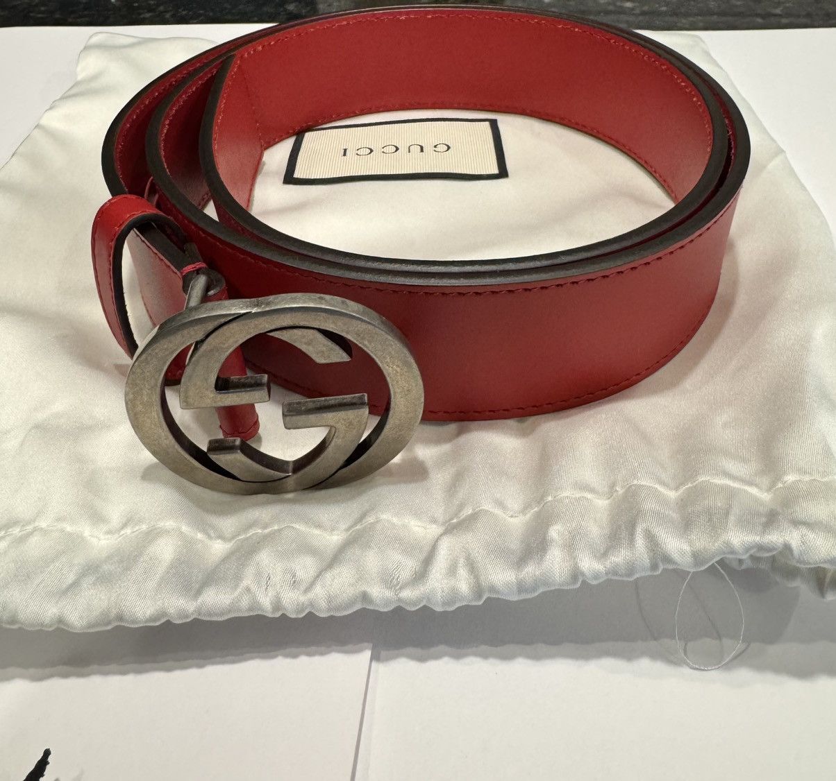 Gucci Red Mens interlocking double G calfskin Gucci belt Size 36 - 1 Thumbnail